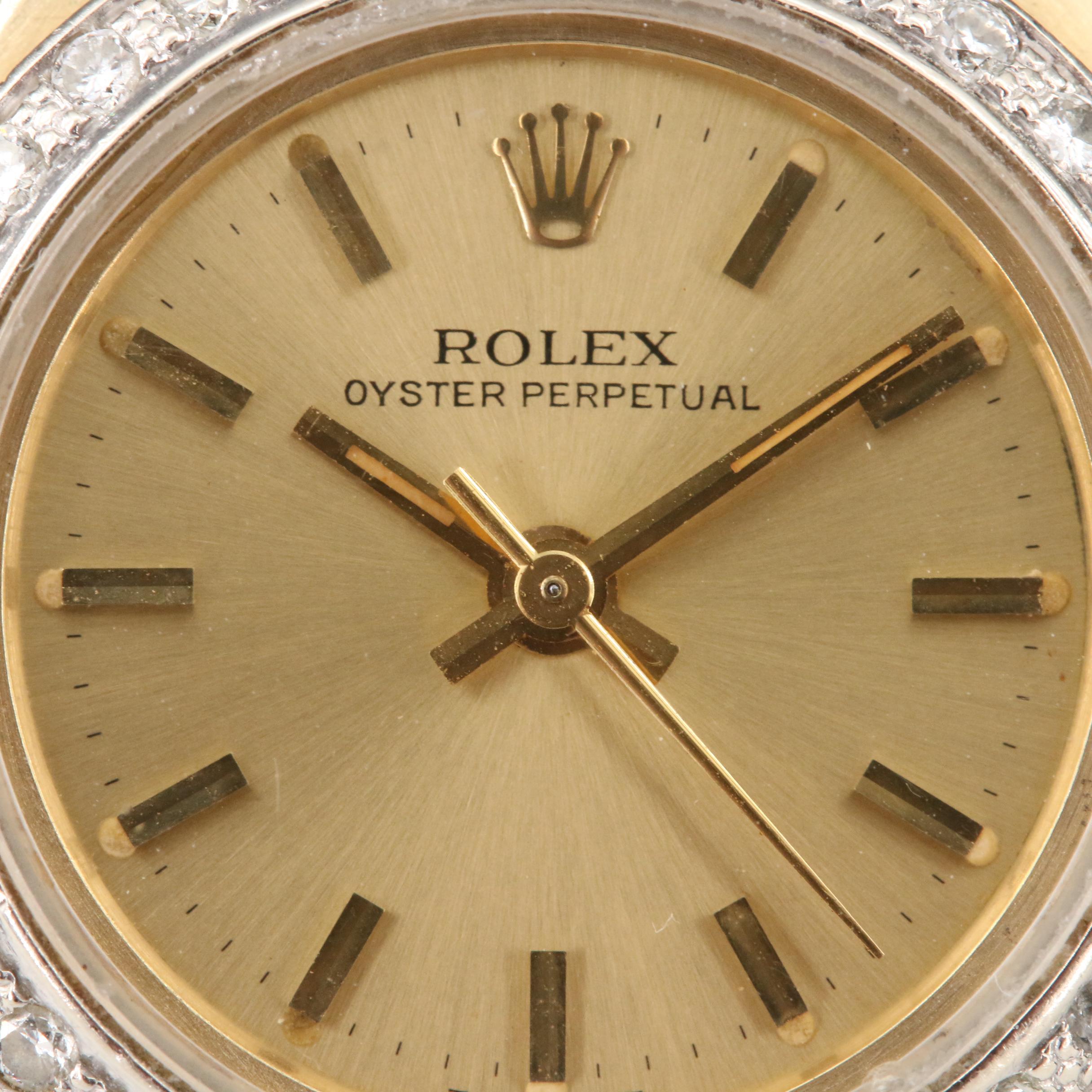 1982 14K Rolex Oyster Perpetual Diamond Bezel Watch