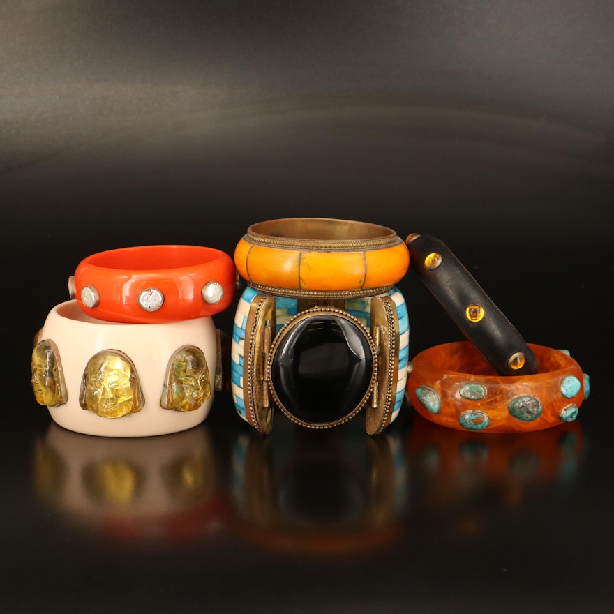 Bangles Including Turquoise, Black Onyx and Glass