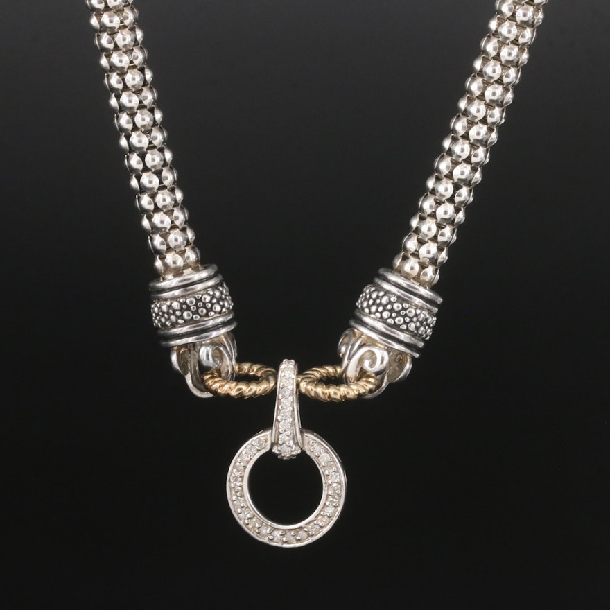 Sterling Diamond Necklace with 14K Accents