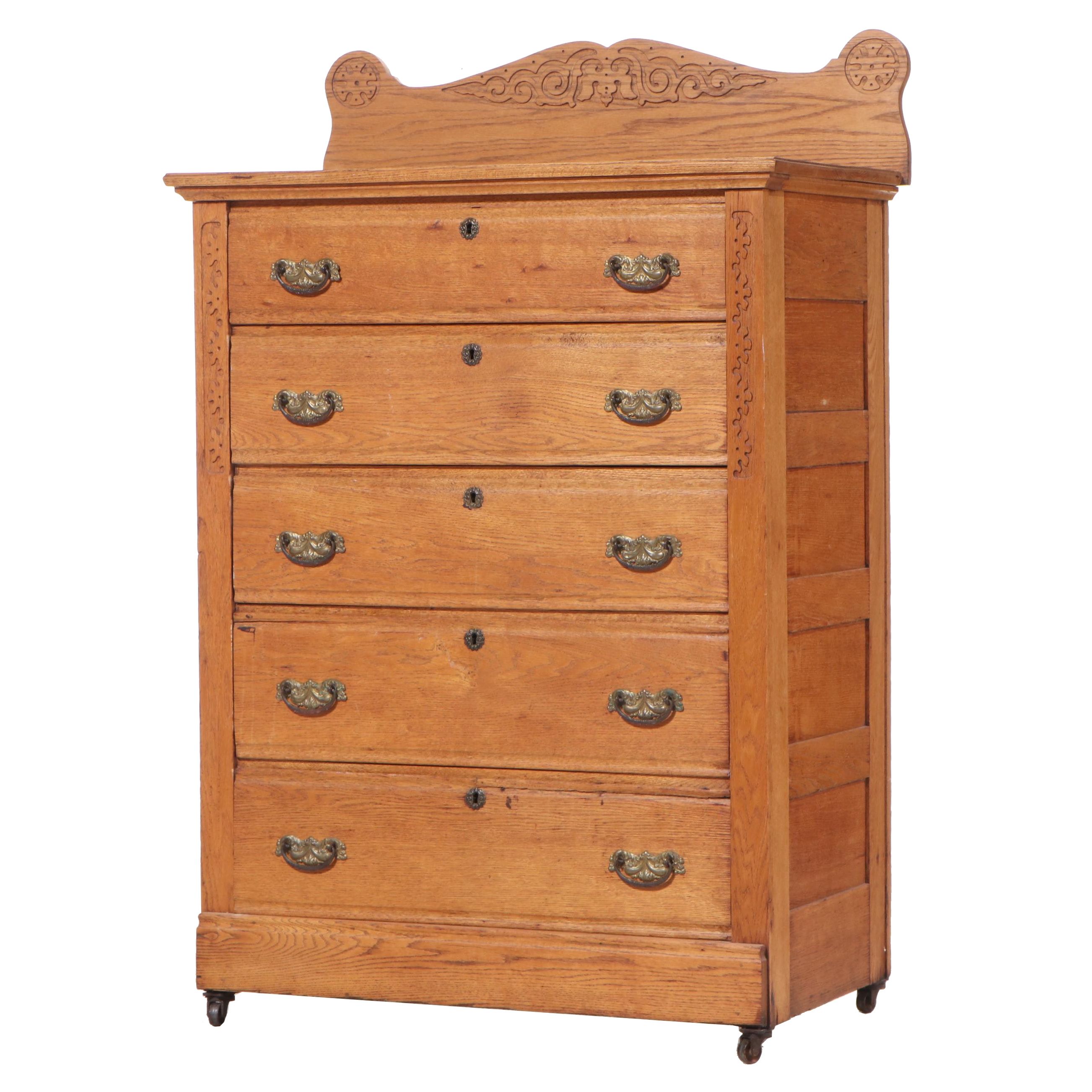 Victorian Oak Five-Drawer Chest, Late 19th Century