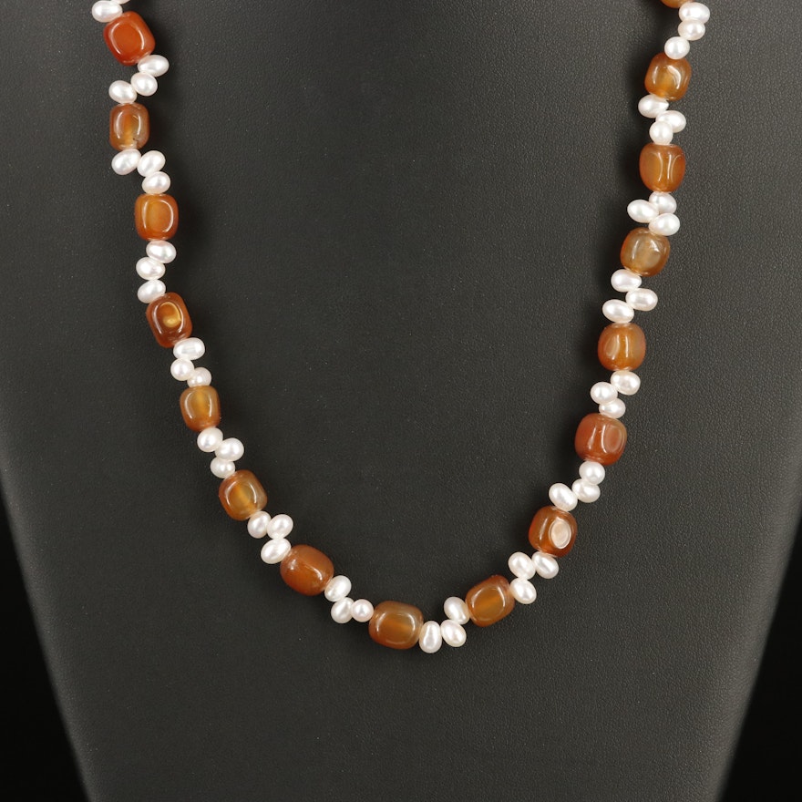 Pearl and Agate Necklace with 14K Clasp