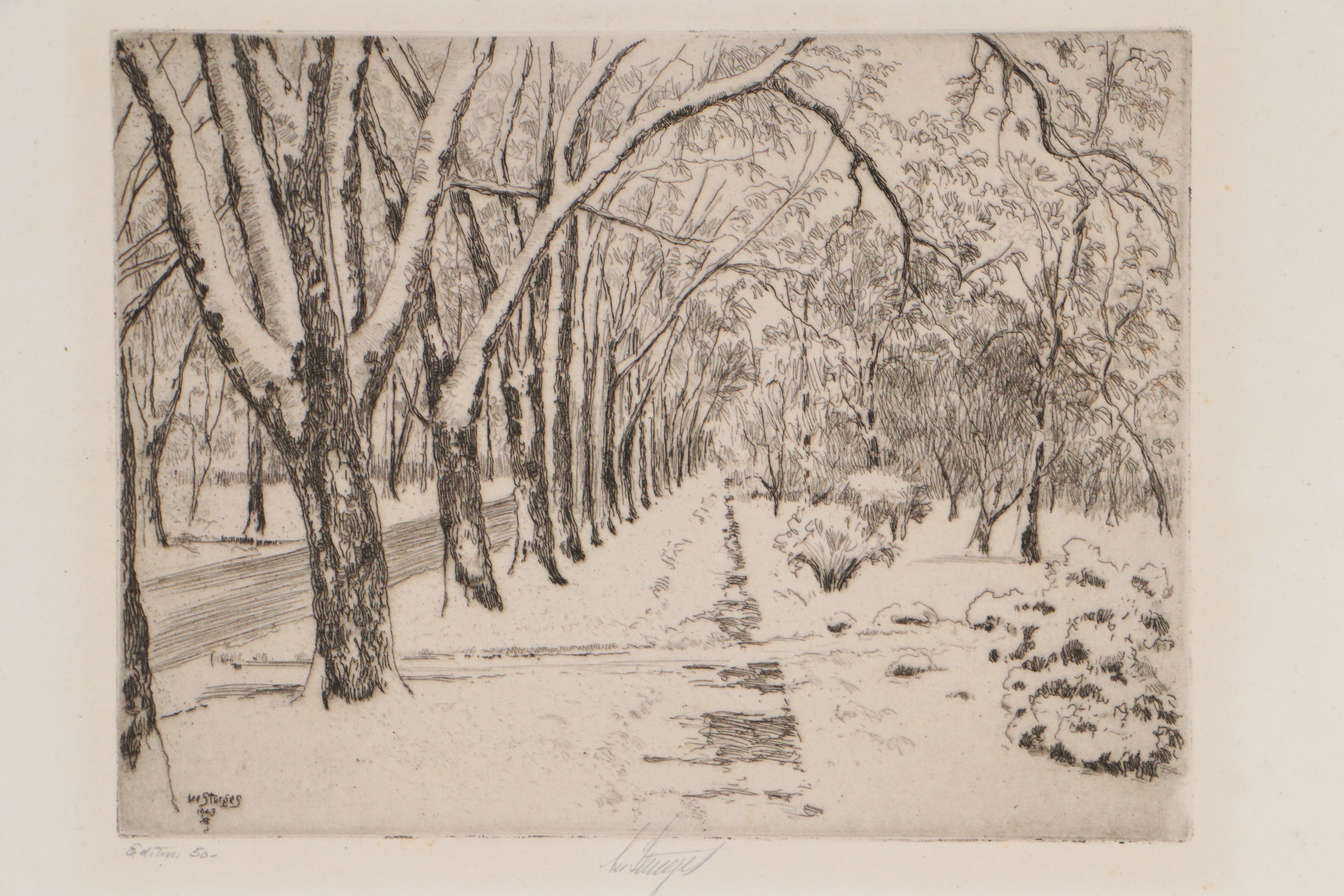 Lee Sturges Etching Including "Wet Snow," Circa 1930