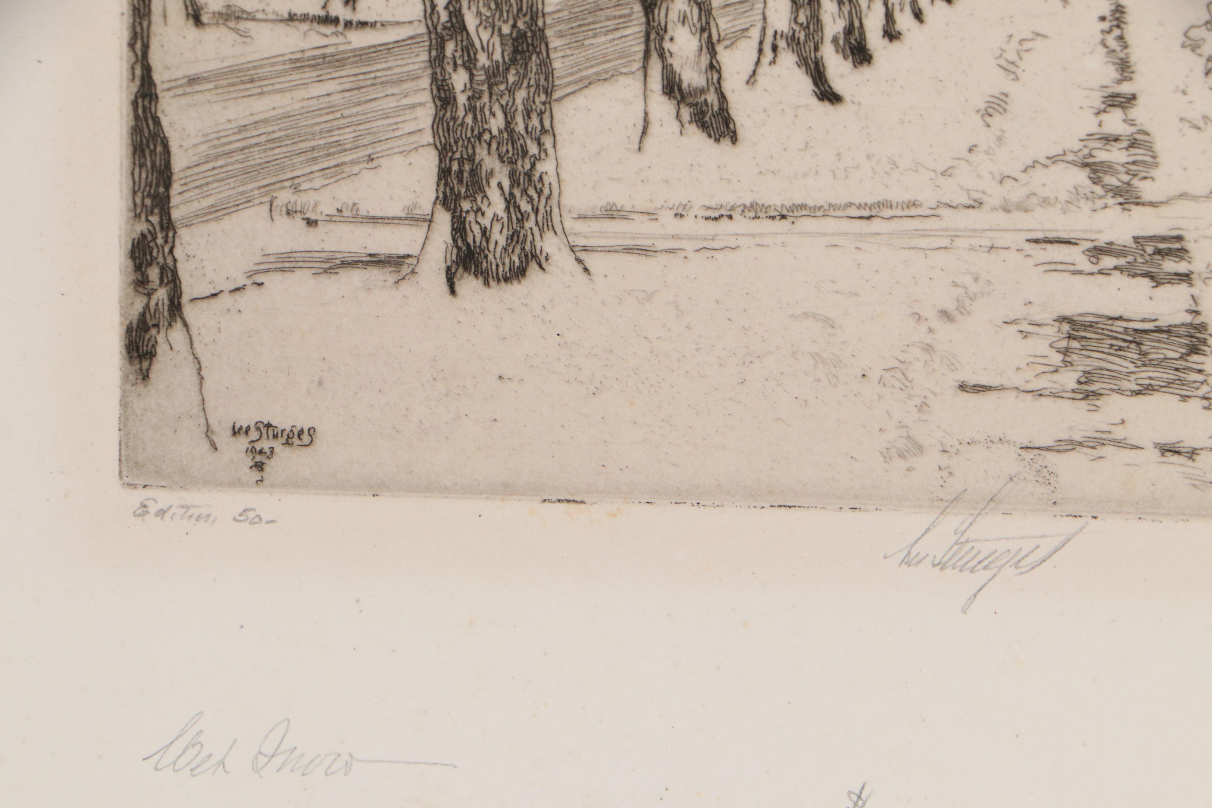 Lee Sturges Etching Including "Wet Snow," Circa 1930