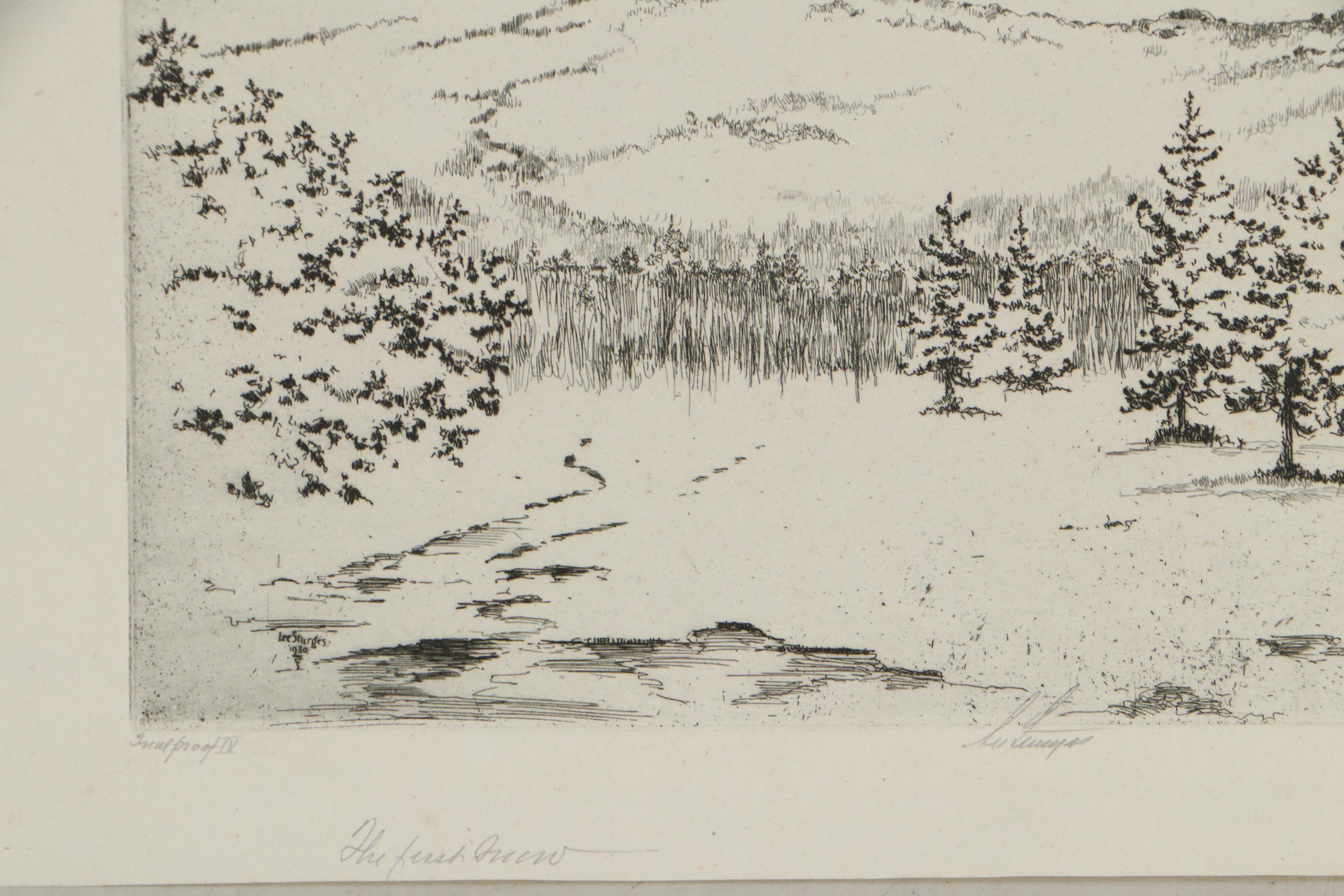 Lee Sturges Etching Including "Wet Snow," Circa 1930