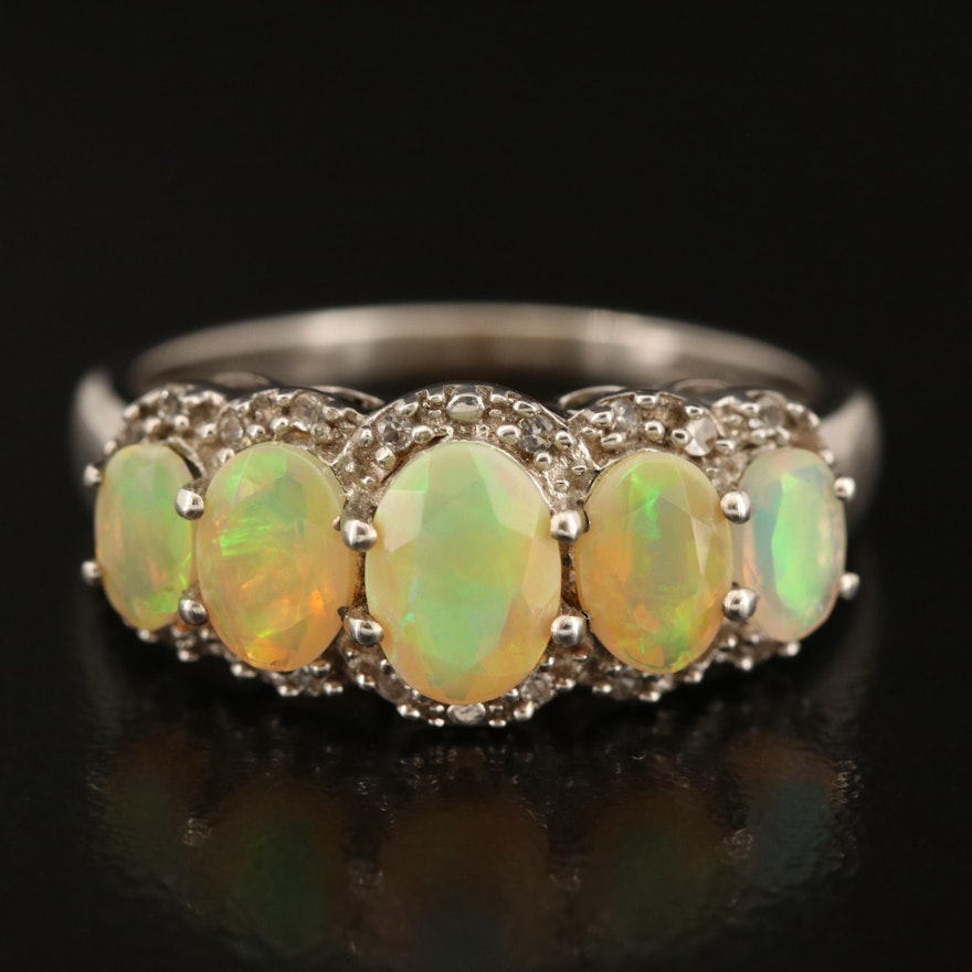 Sterling Opal and Sapphire Ring