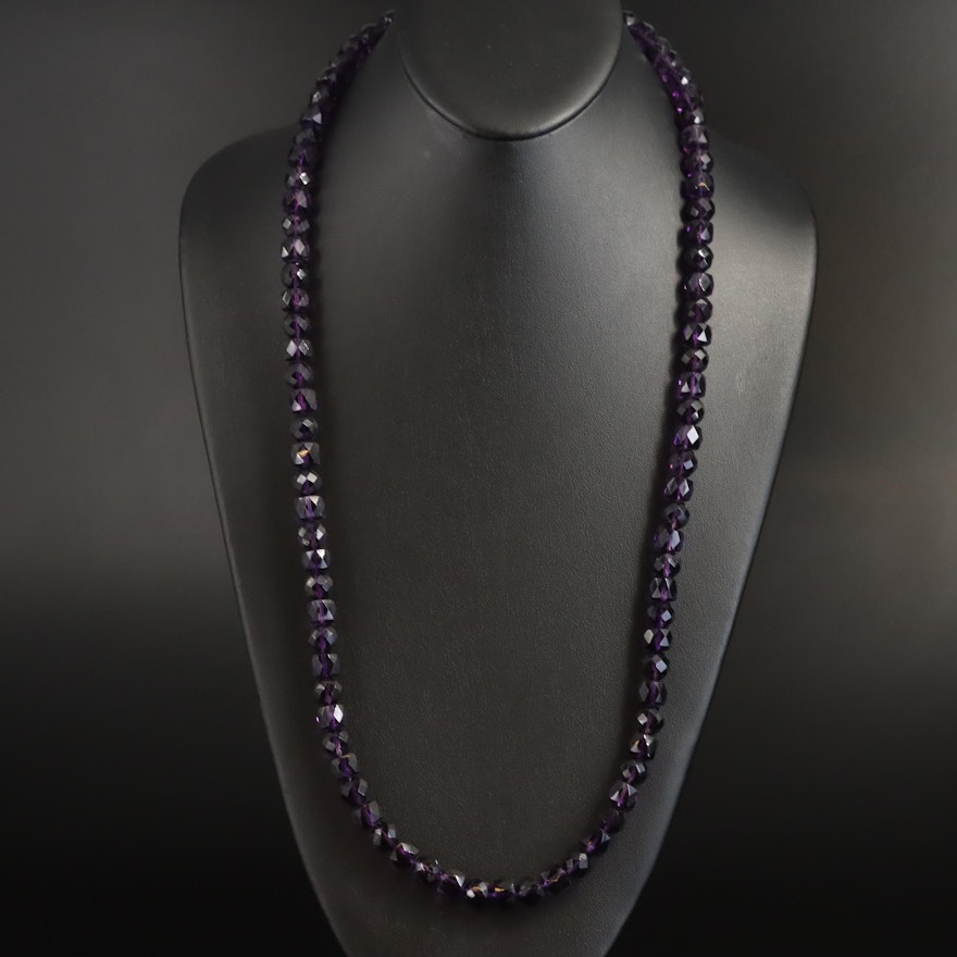 Amethyst Faceted Beaded Necklace with Sterling Clasp