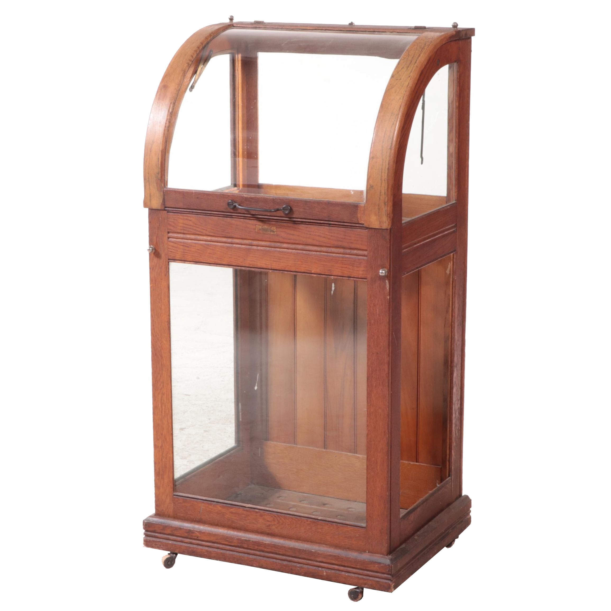 American Oak and Curved Glass Cane Display Case, circa 1900