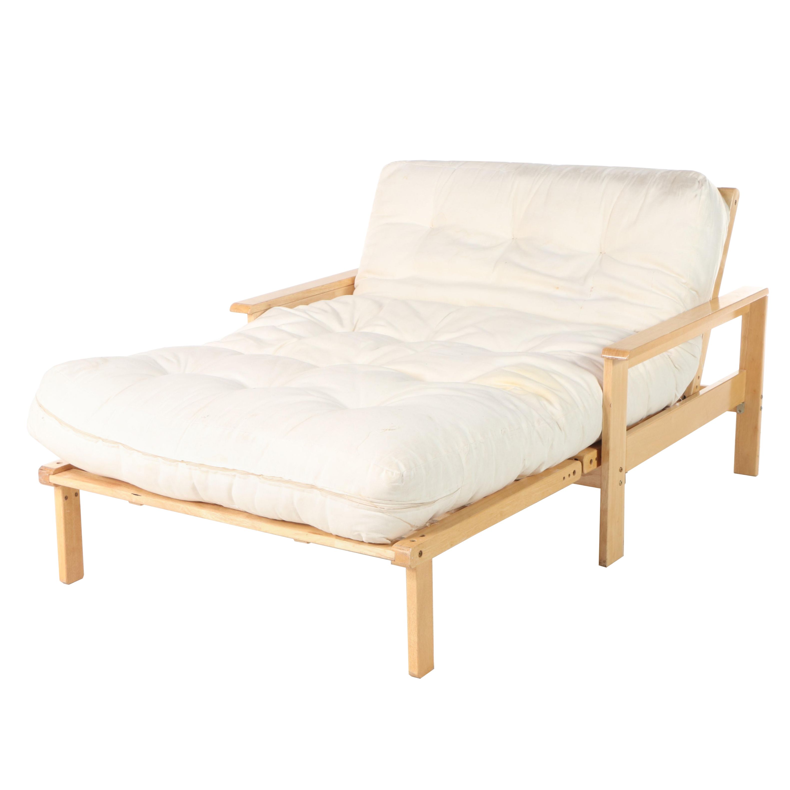 Contemporary Twin Size Wood Futon Lounger with Cushion