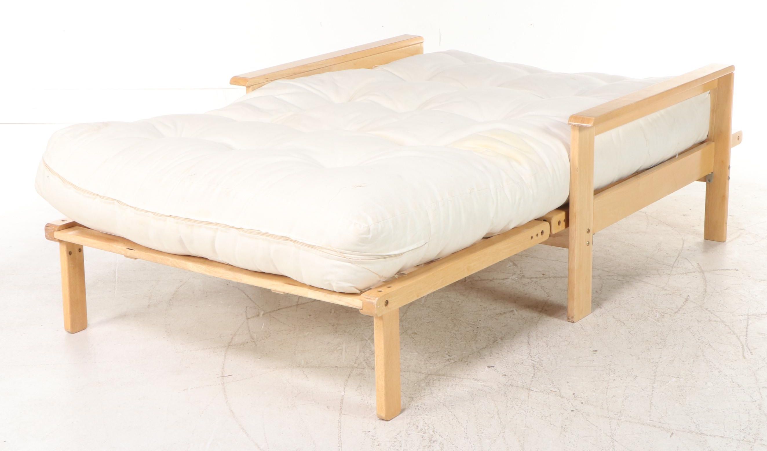 Contemporary Twin Size Wood Futon Lounger with Cushion