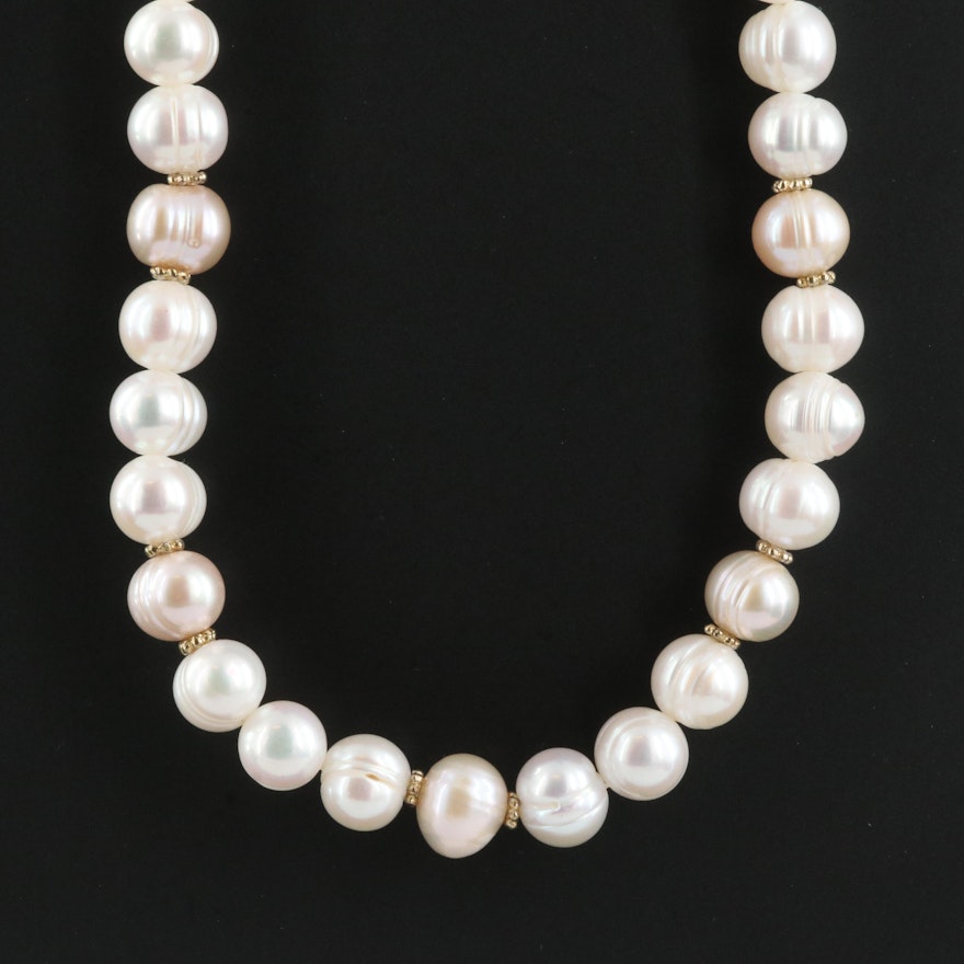 Pearl Necklace with Sterling Spacer Beads and Clasp