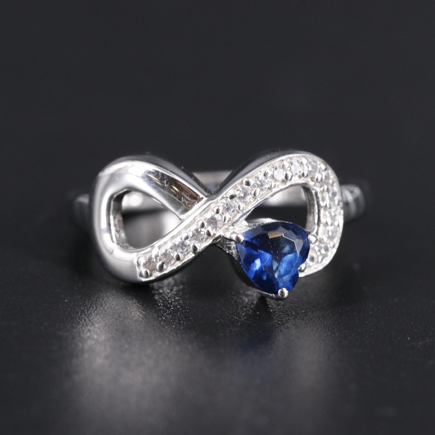 Sterling Silver Sapphire and Cubic Zirconia Ring