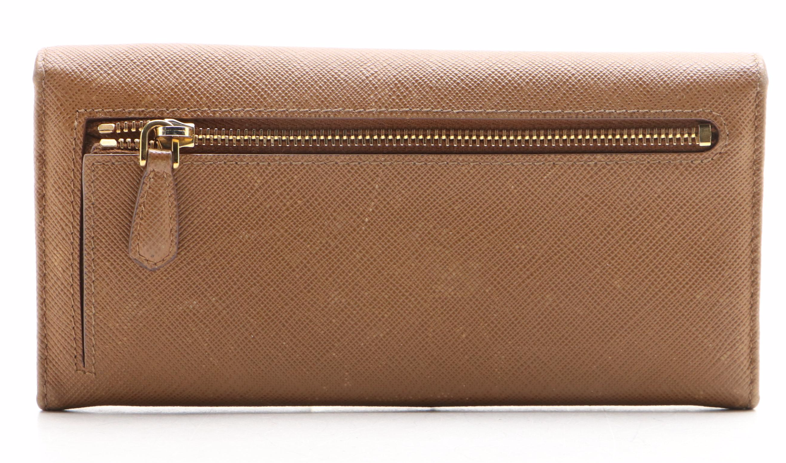 Prada Long Wallet in Light Brown Saffiano Leather