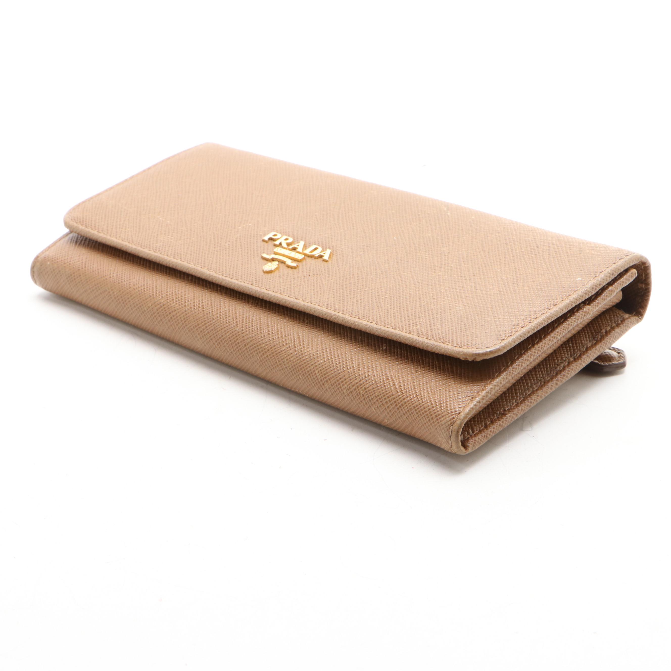Prada Long Wallet in Light Brown Saffiano Leather