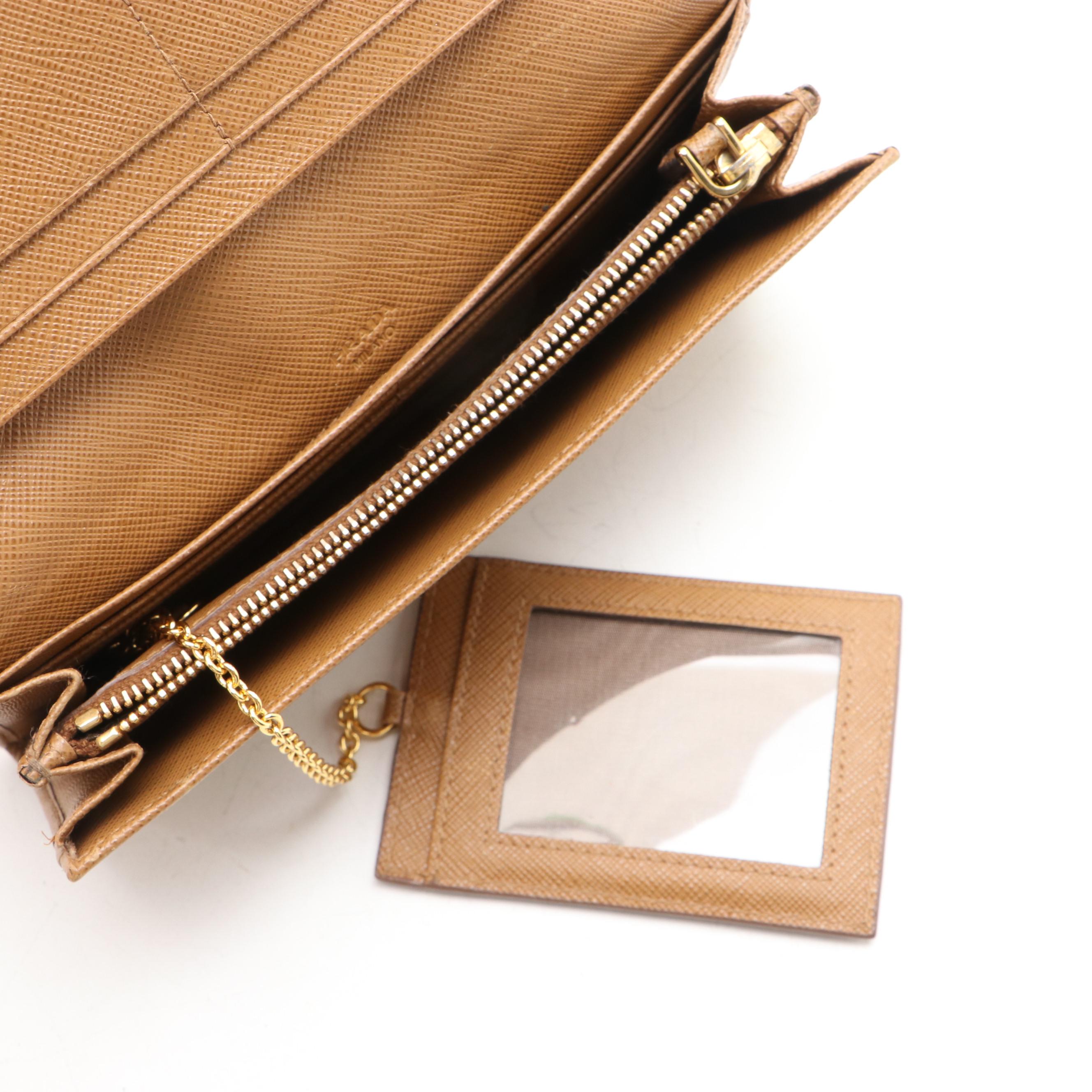 Prada Long Wallet in Light Brown Saffiano Leather