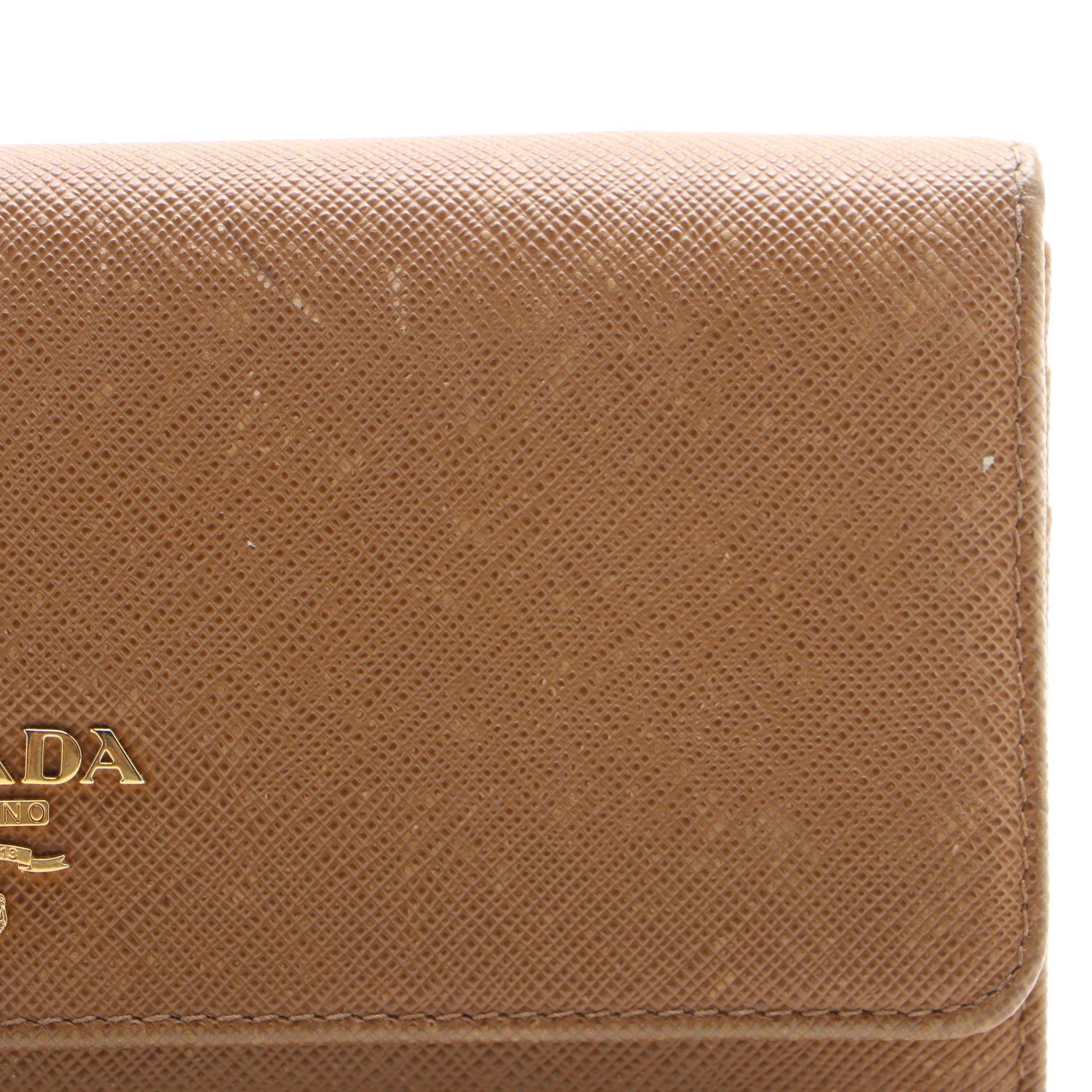 Prada Long Wallet in Light Brown Saffiano Leather