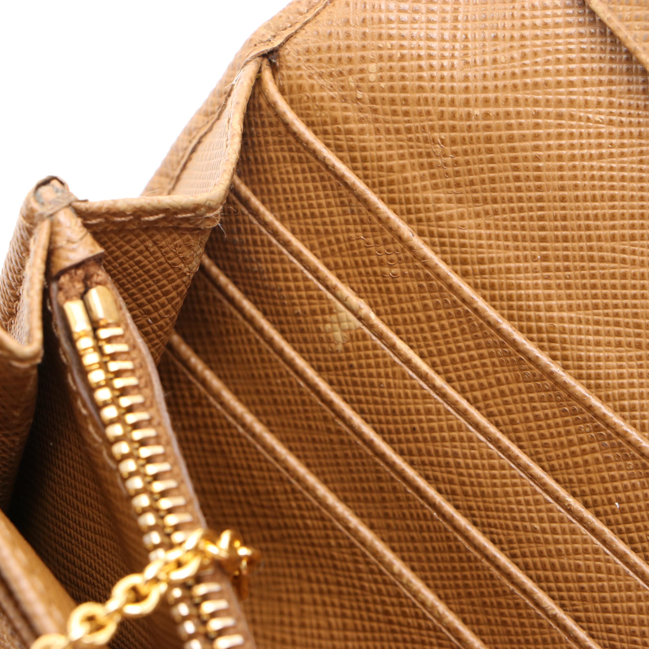 Prada Long Wallet in Light Brown Saffiano Leather