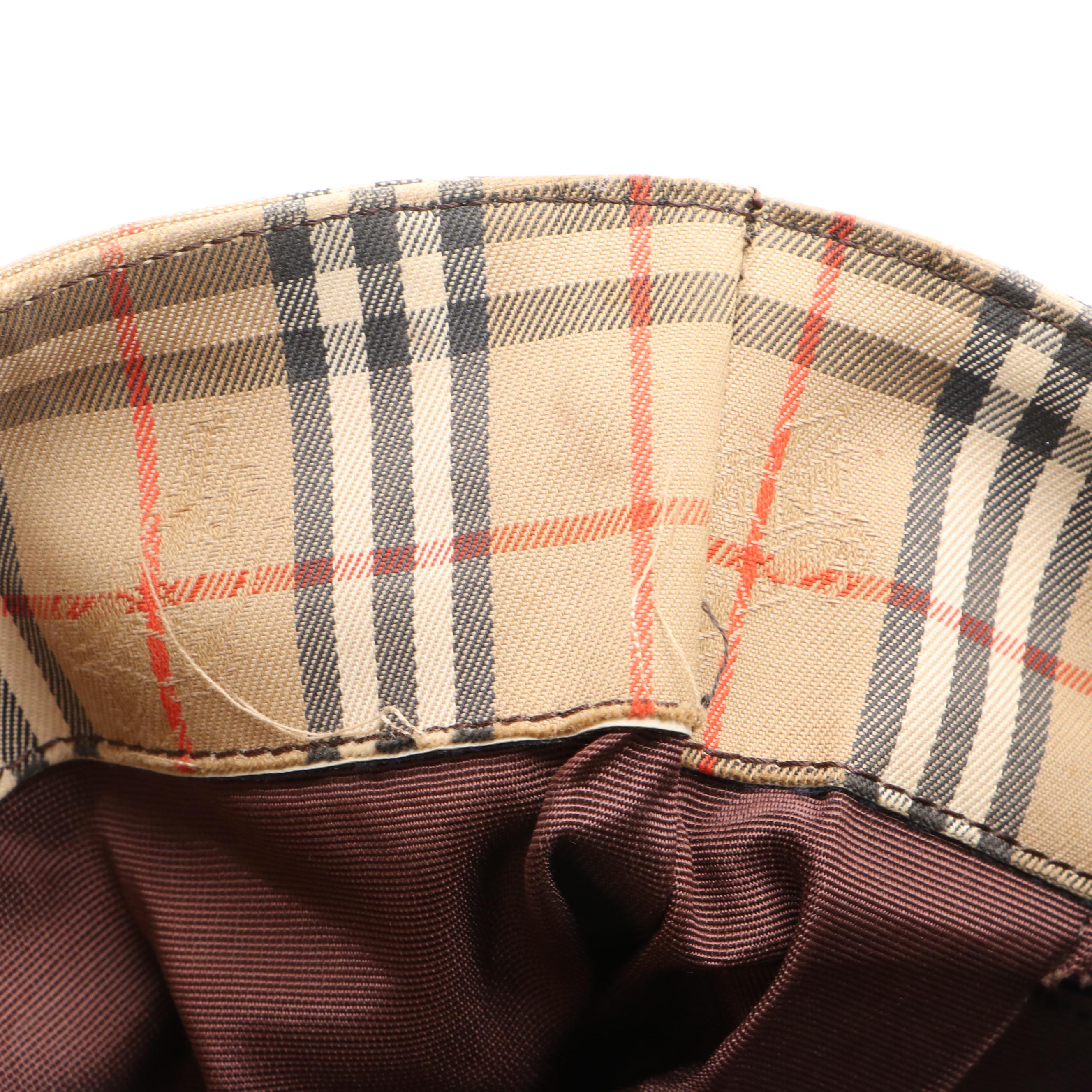 Burberry Small Shoulder Tote in Haymarket Check Twill and Brown Saffiano Leather