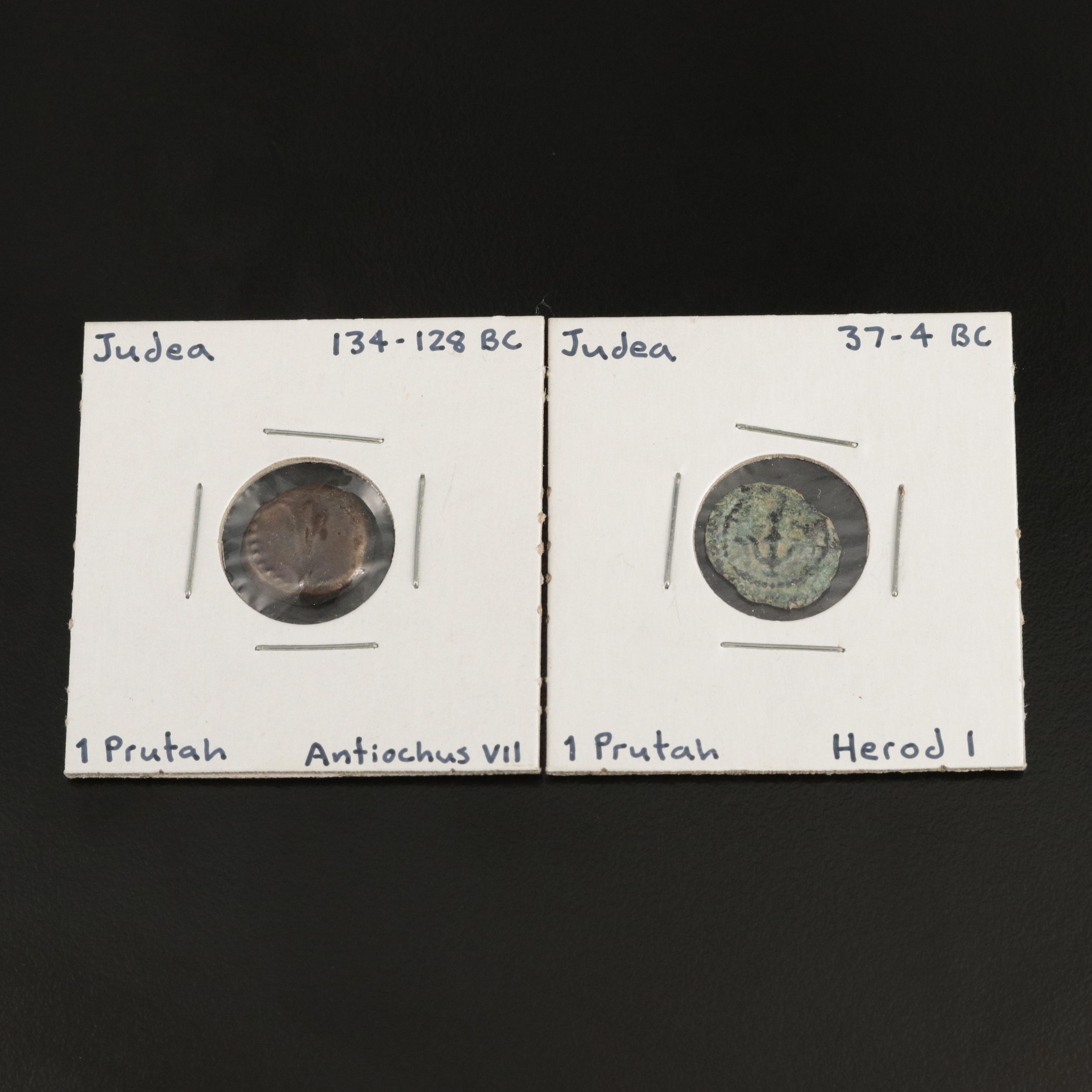 Two Ancient Judean Prutah Coins, Including King Herod I