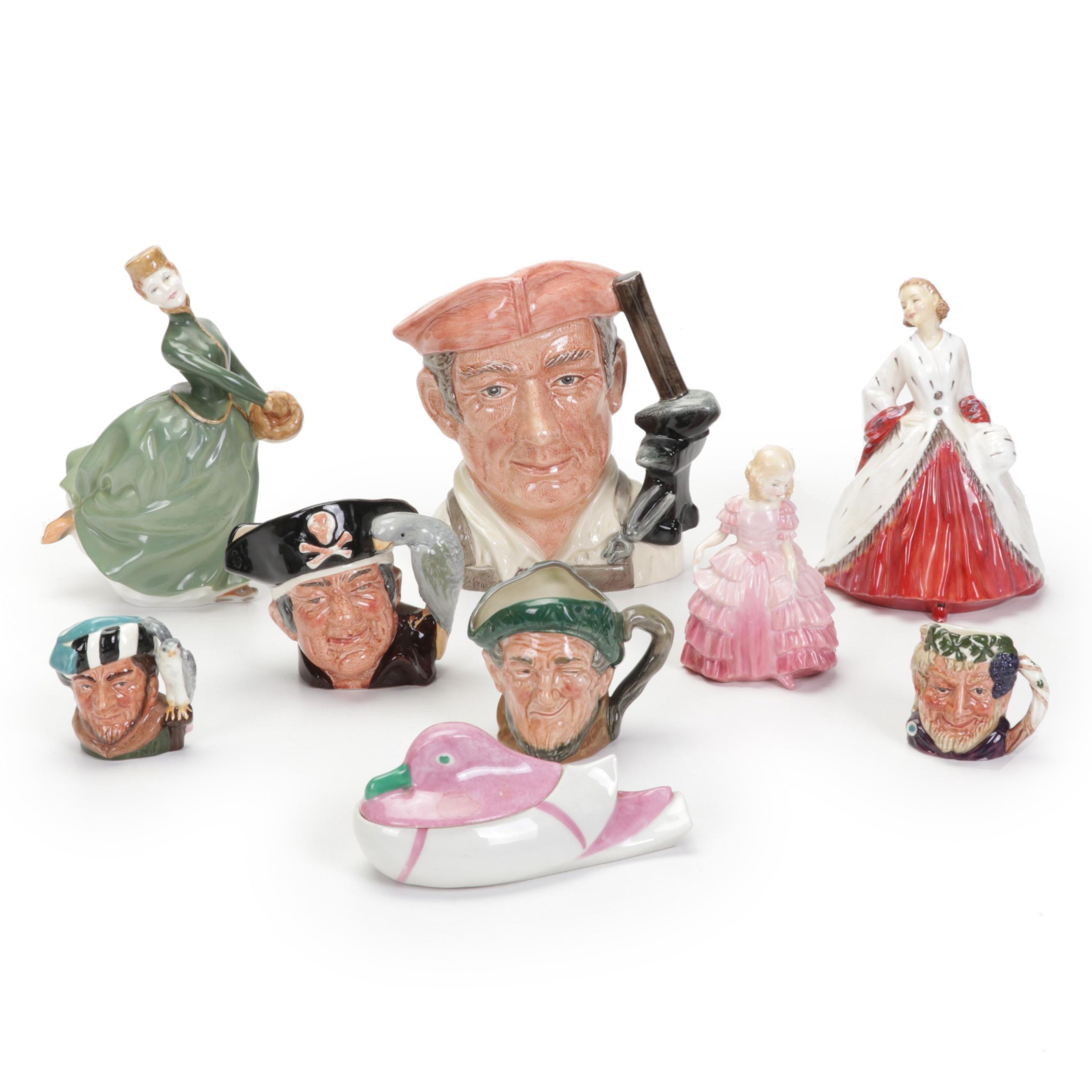 Royal Doulton Toby Jugs & Figurines, Theodore Haviland Bird Trinket Dish, & More
