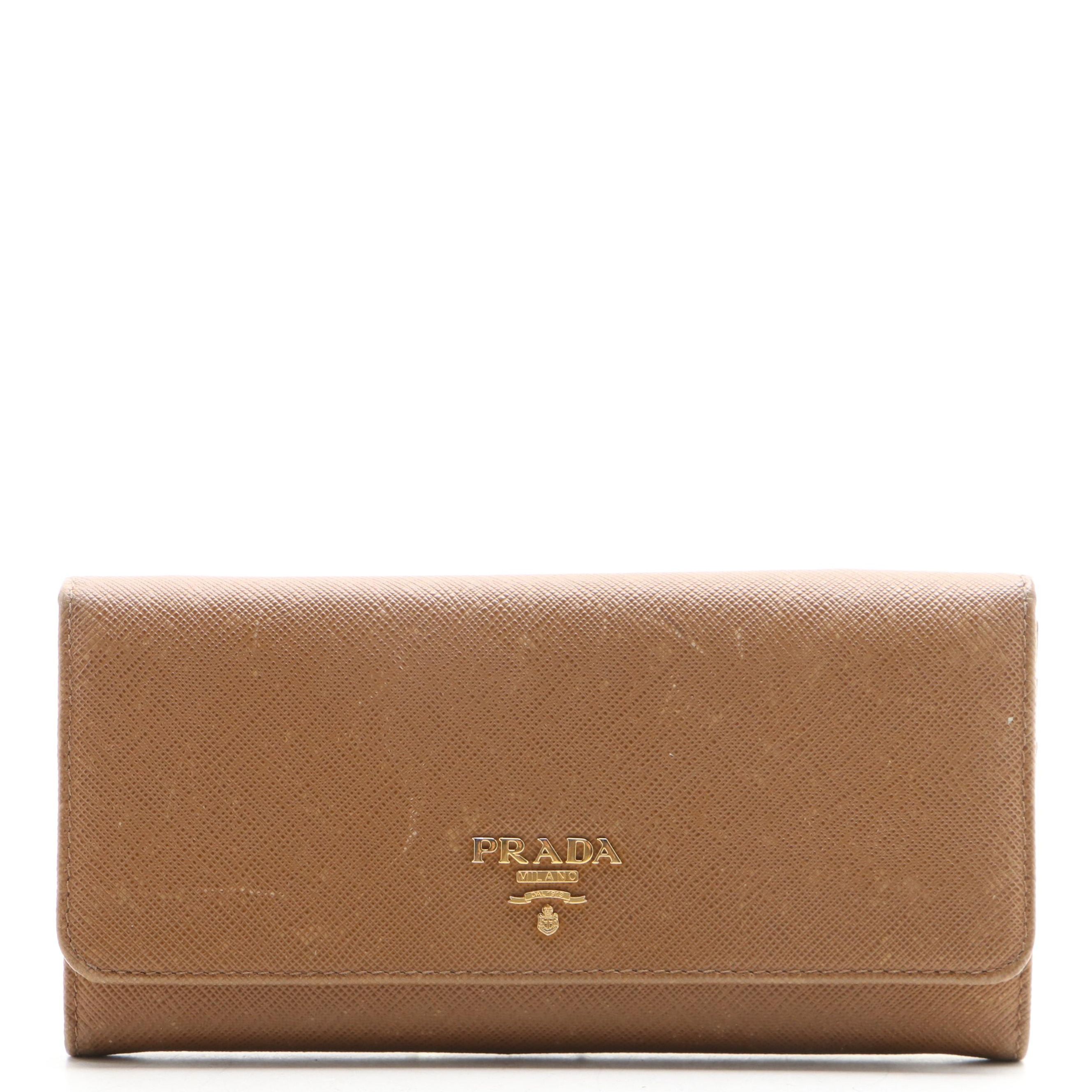 Prada Long Wallet in Light Brown Saffiano Leather