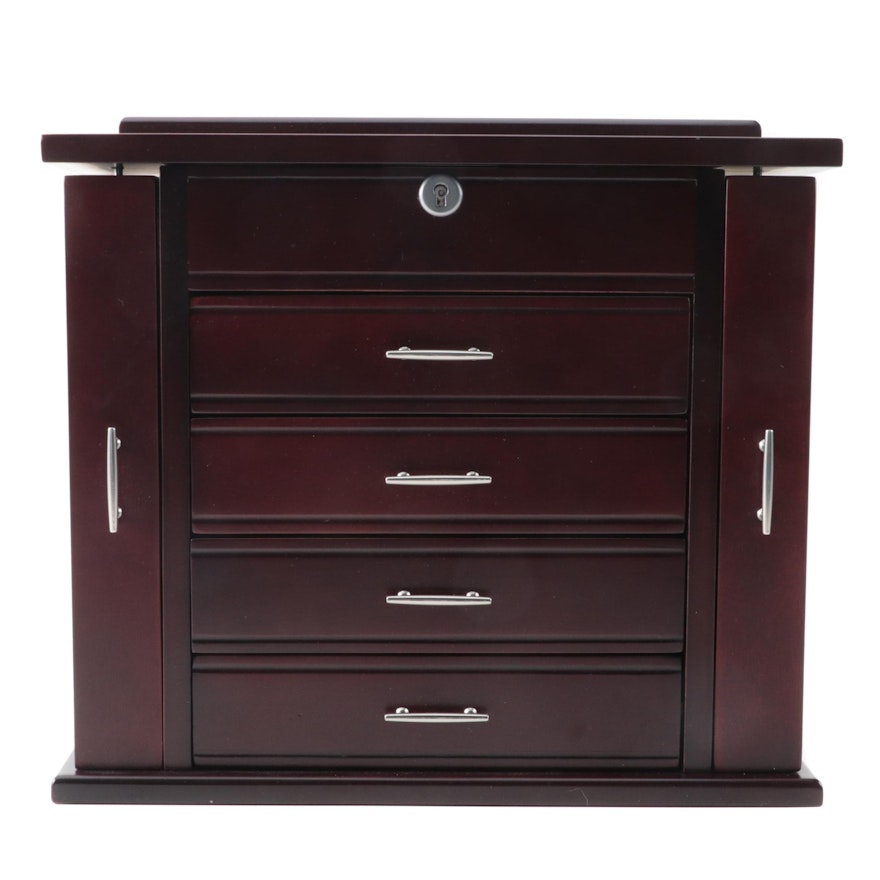 Jere Matte Mahogany Finish Wooden Locking Jewelry Chest