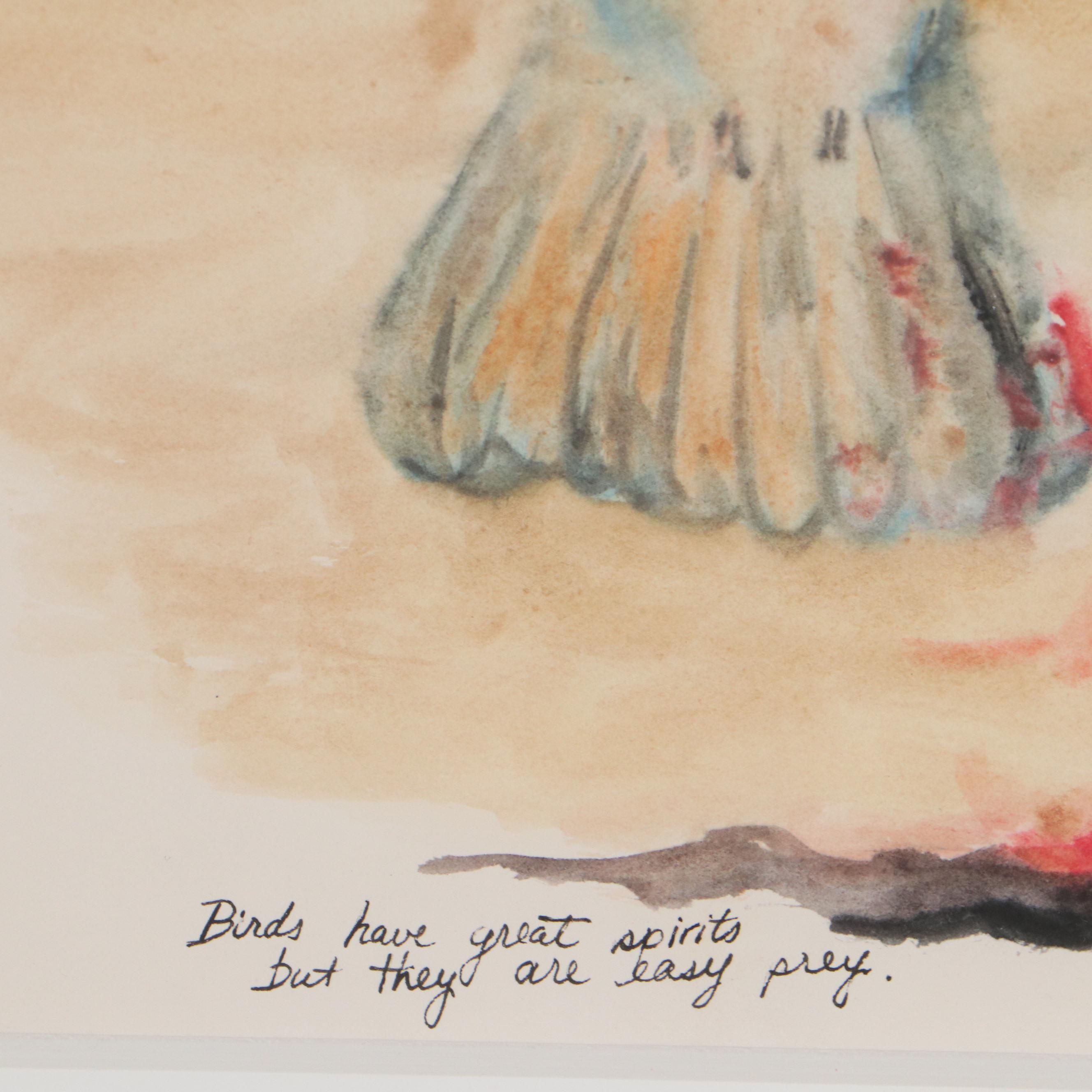 Donna Willey Watercolor Painting of Bird Aflame, Late 20th Century | EBTH
