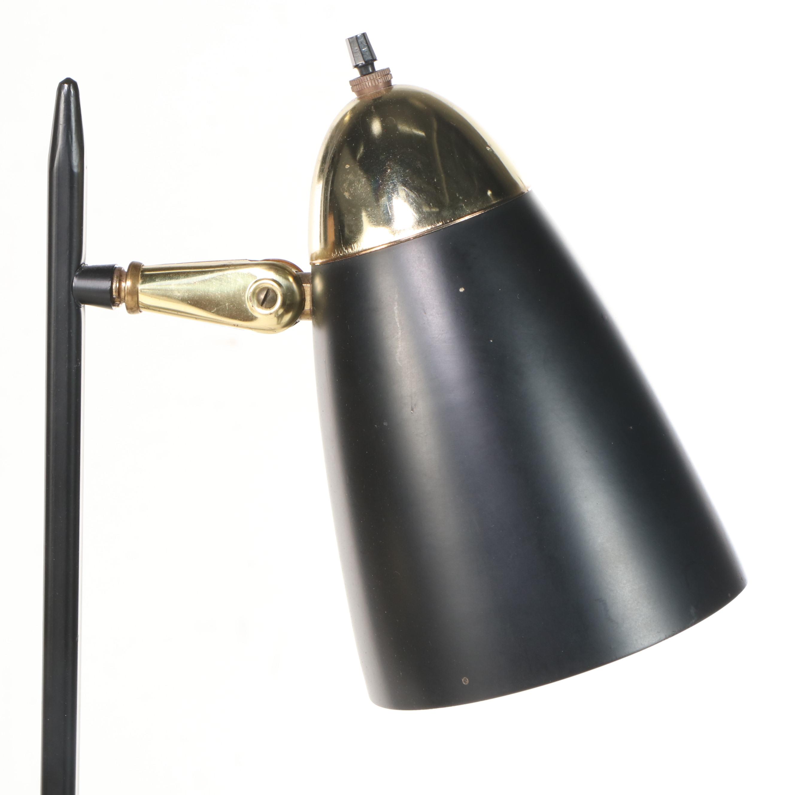Mid Century Modern Black and Brass Three-Arm Floor Lamp, Mid-20th C