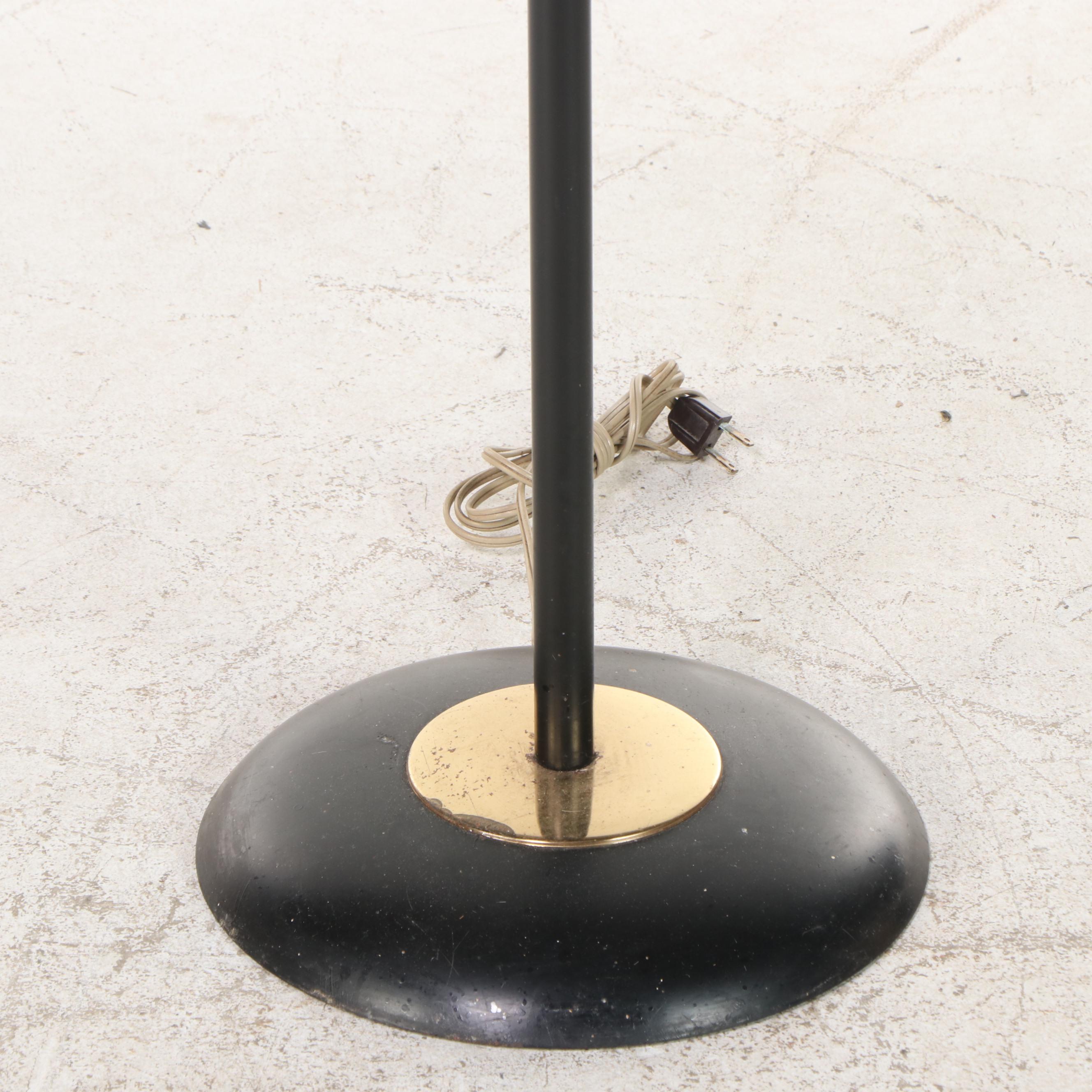 Mid Century Modern Black and Brass Three-Arm Floor Lamp, Mid-20th C
