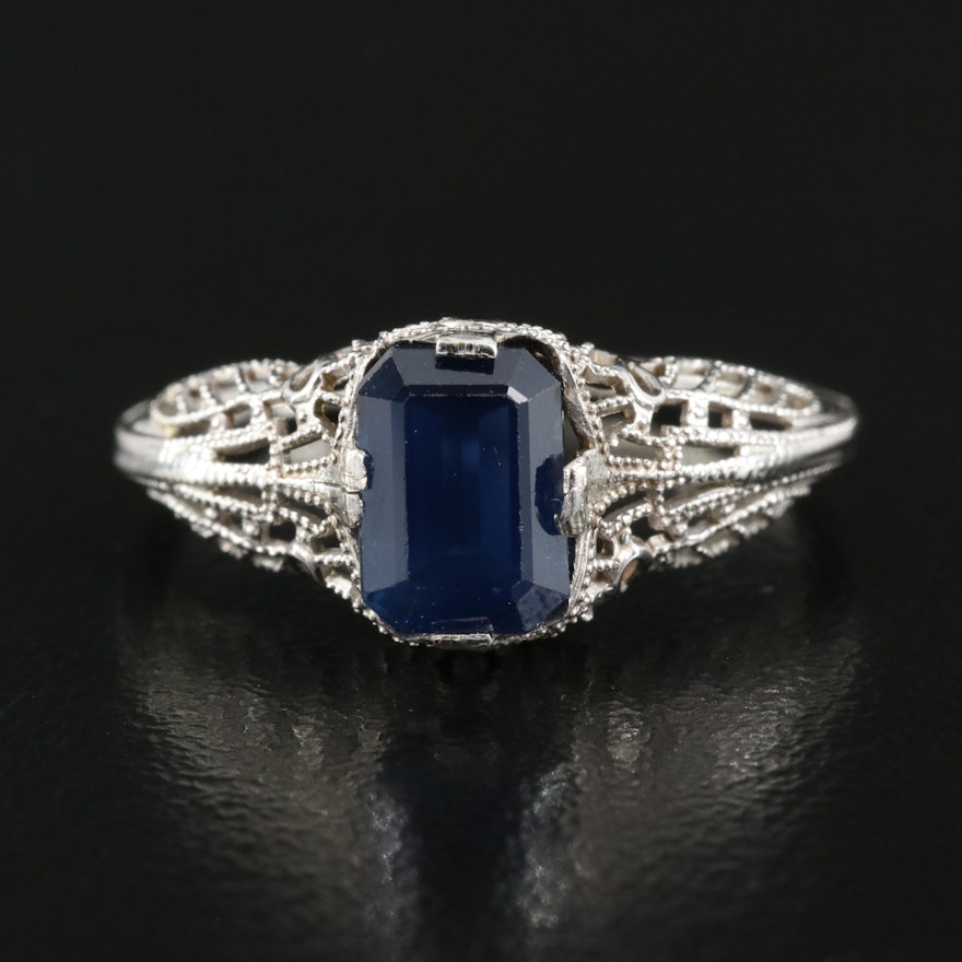 14K Sapphire Ring with Filigree Shoulders