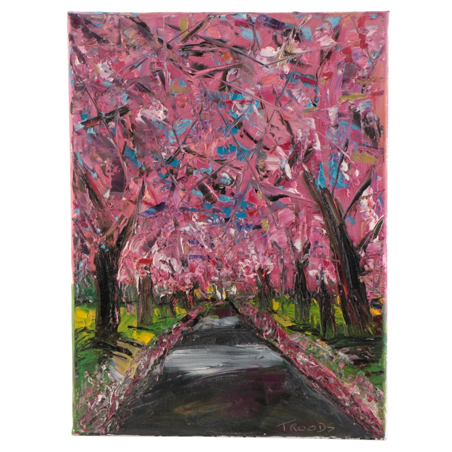 Patricia Nolan-Brown Oil Painting "Bursting Cherry Blossoms," 2022