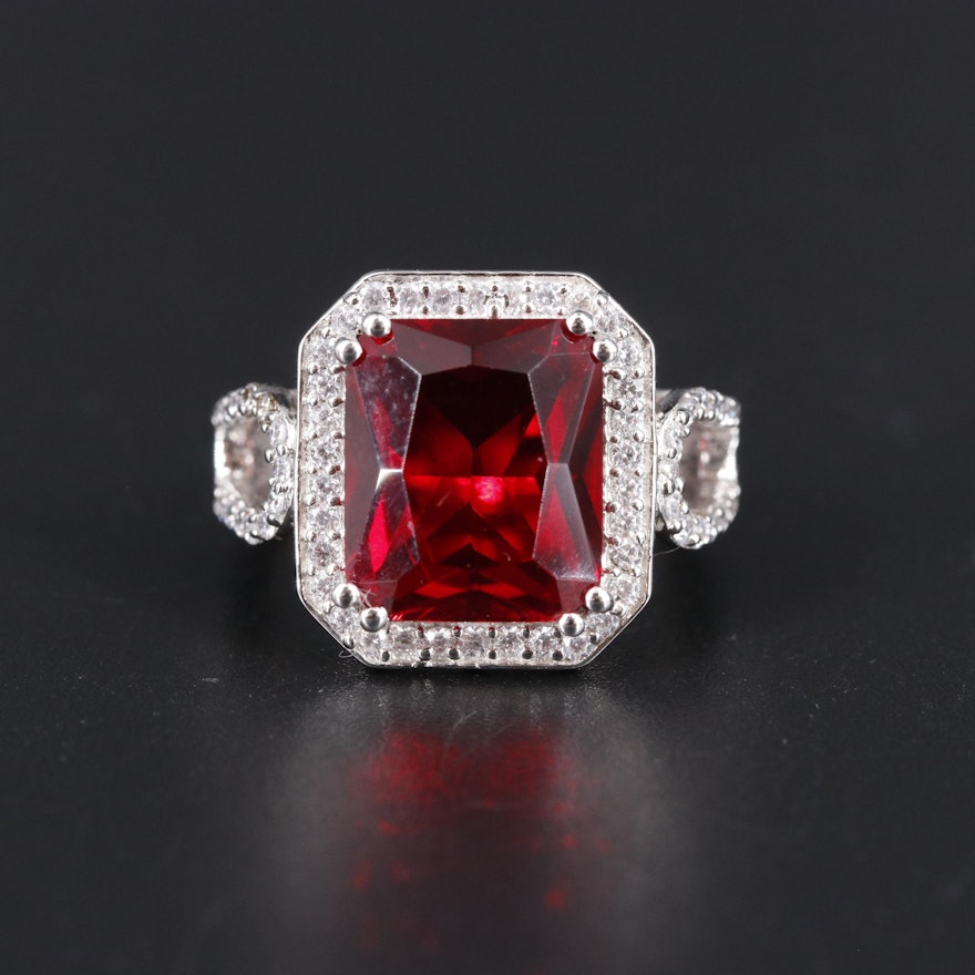 Sterling Silver Ruby and Cubic Zirconia Ring