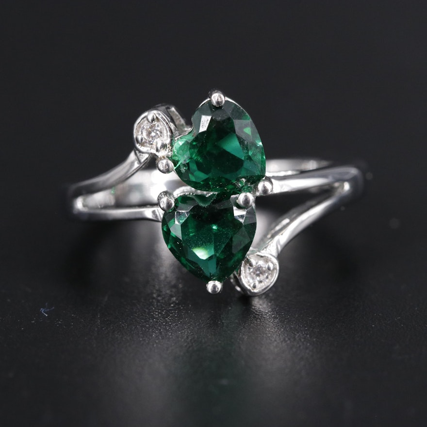 Sterling Silver Emerald and Cubic Zirconia Ring