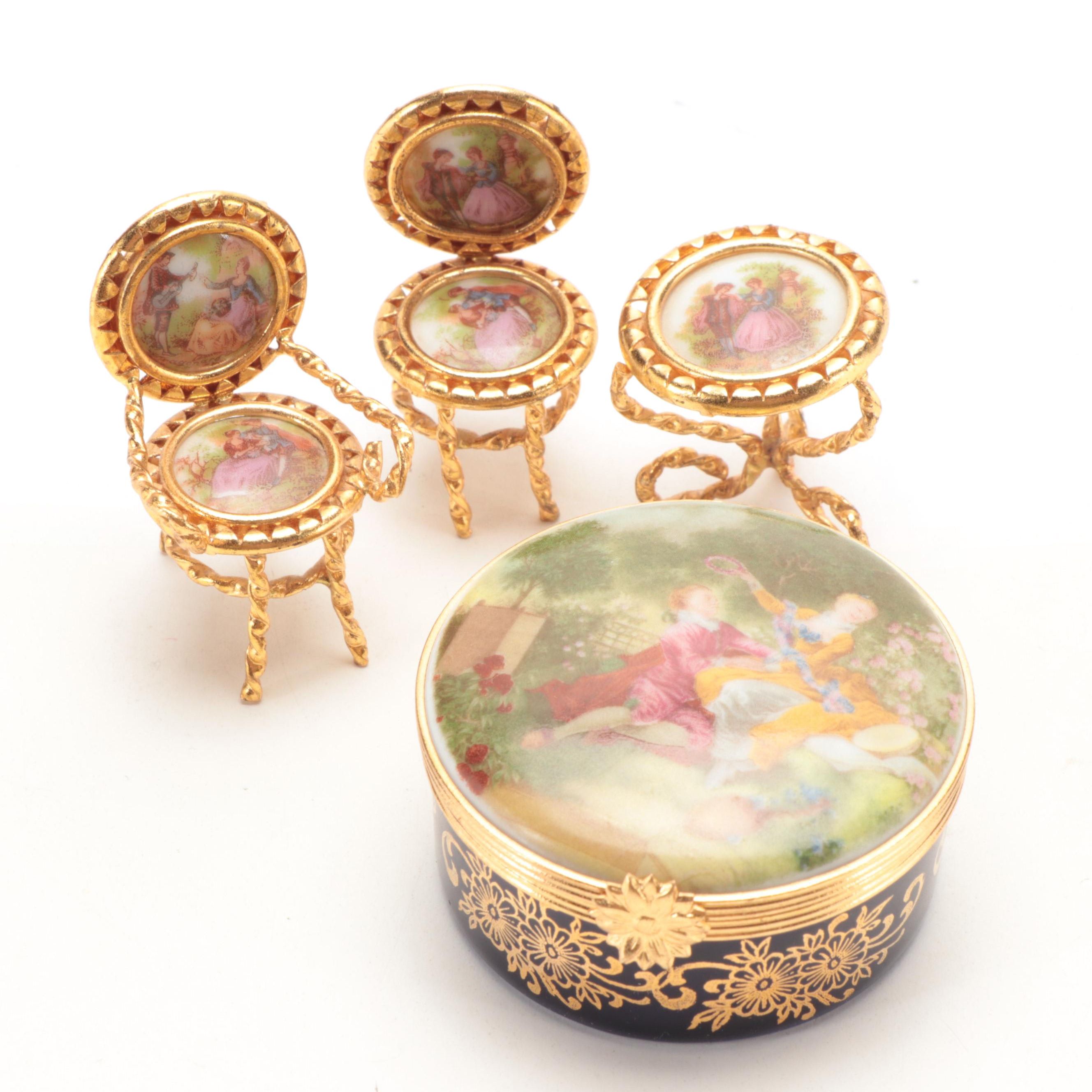 Impérial Limoges Porcelain Box and Limoges Miniatures