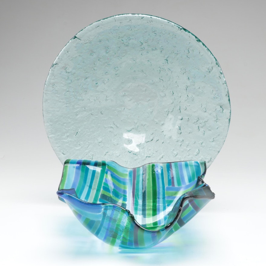 Fused and Slumped Glass Bowl with Murero Recycled Glass Bowl