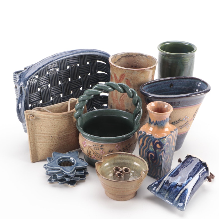 Parmentier Pottery and Other Ceramic Baskets, Wall Pockets and Vases