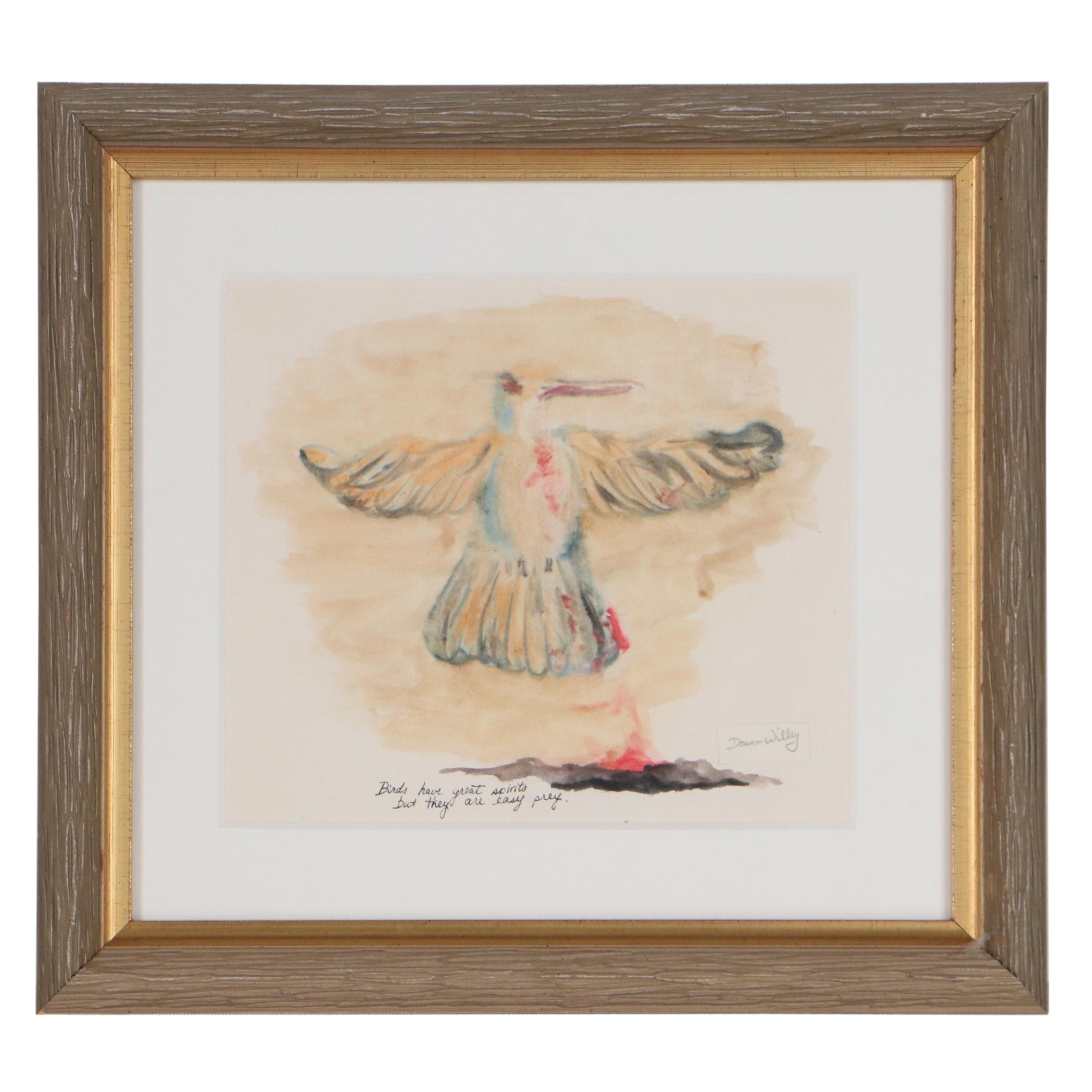 Donna Willey Watercolor Painting of Bird Aflame, Late 20th Century | EBTH