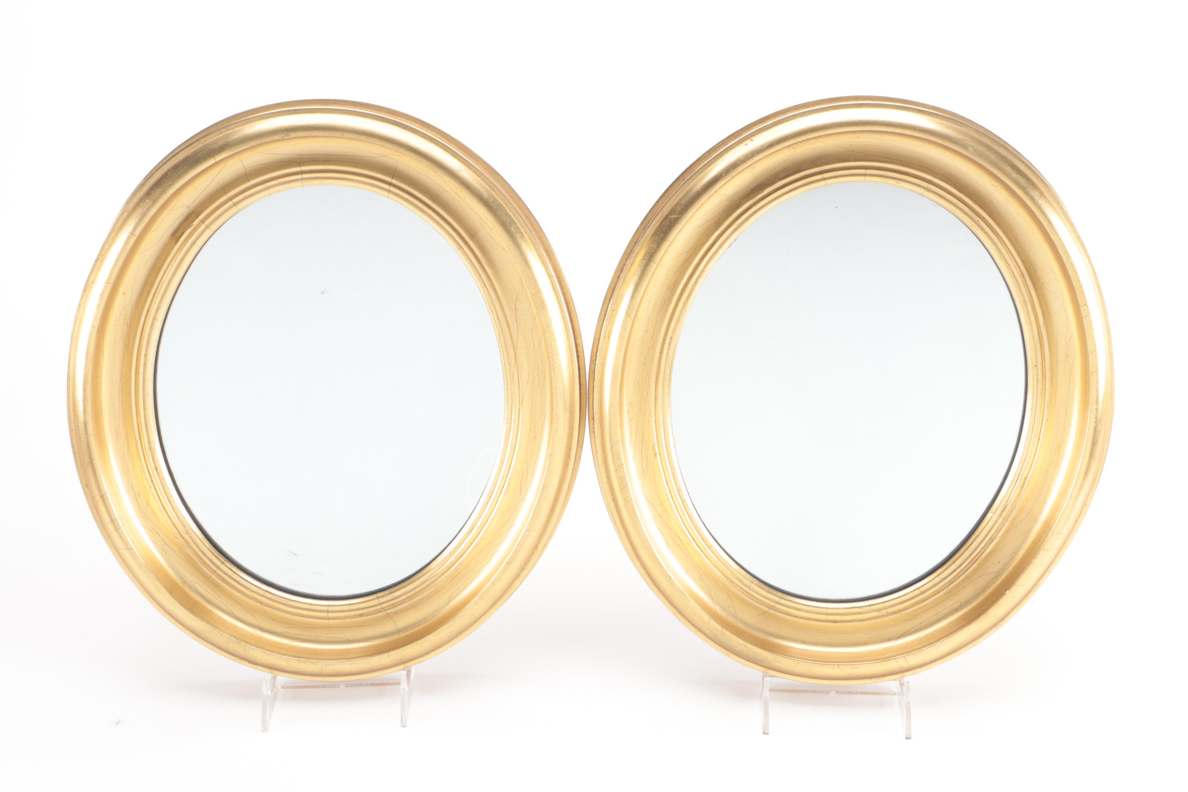 Etched Cranberry Glass Table Lamp with Pair of Gilt Framed Accent Mirrors