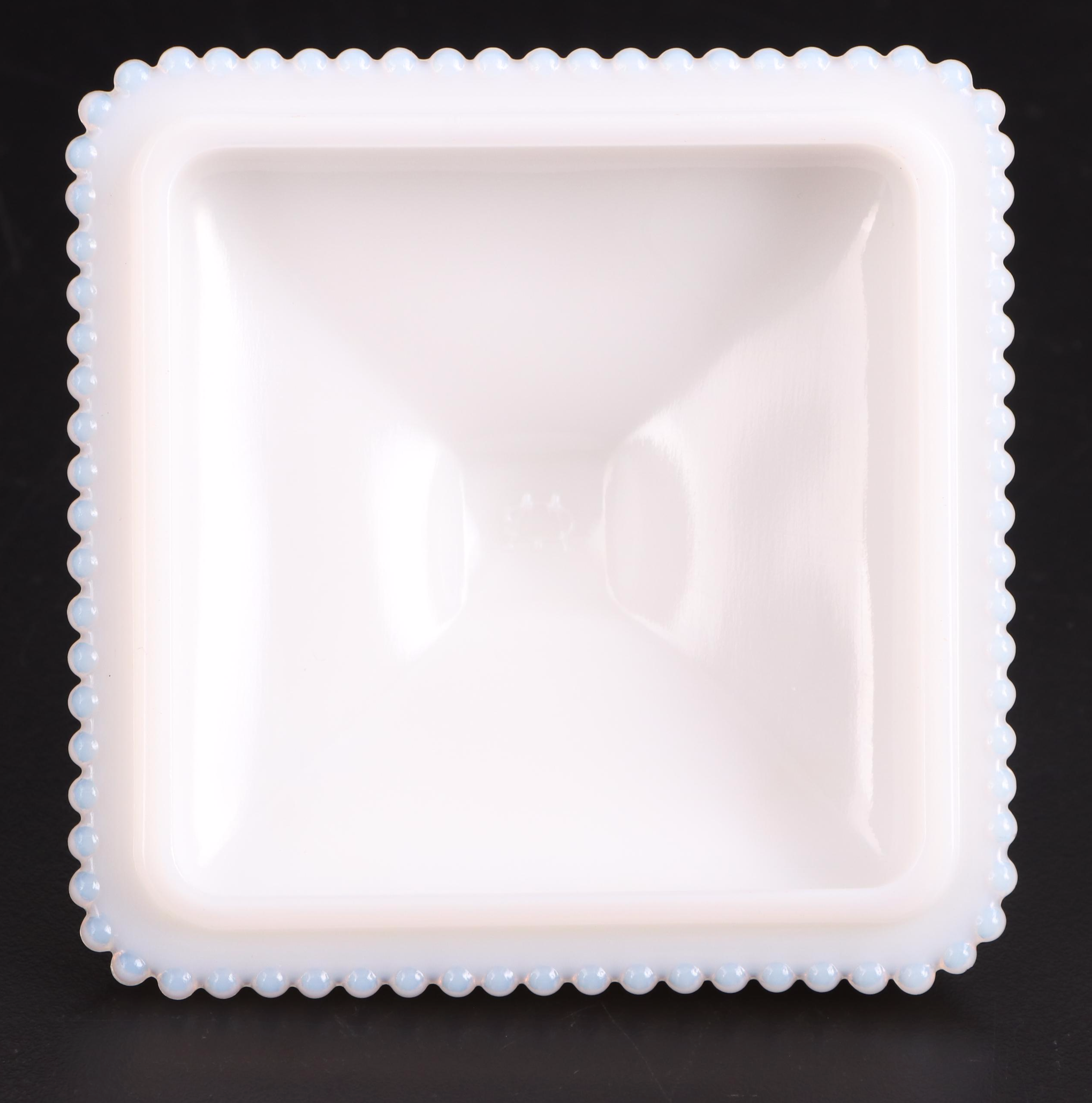 Westmoreland "Roses and Bows" Milk Glass Candlesticks and "Paneled Grape" Box