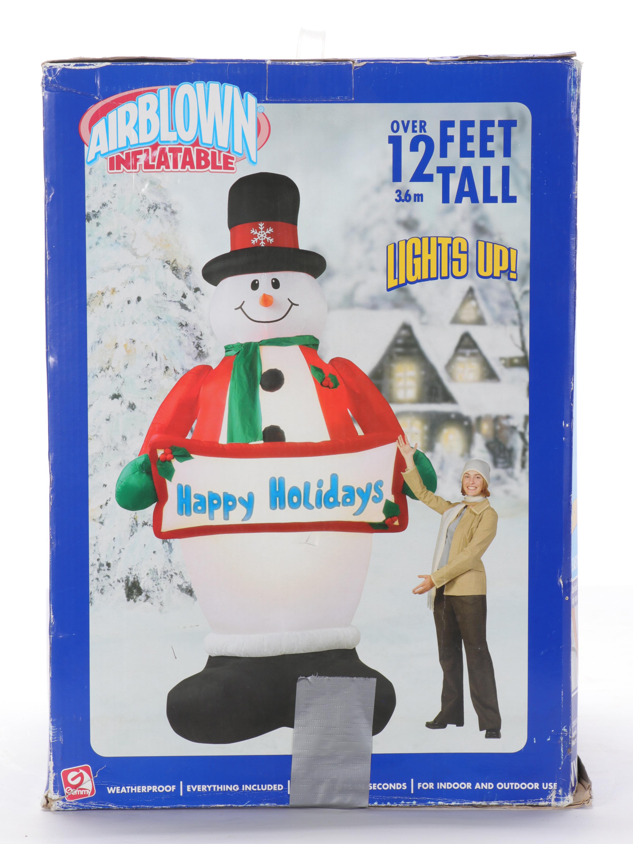 Gemmy Airblown Inflatable 12 Foot Snowman with "Happy Holidays" Banner