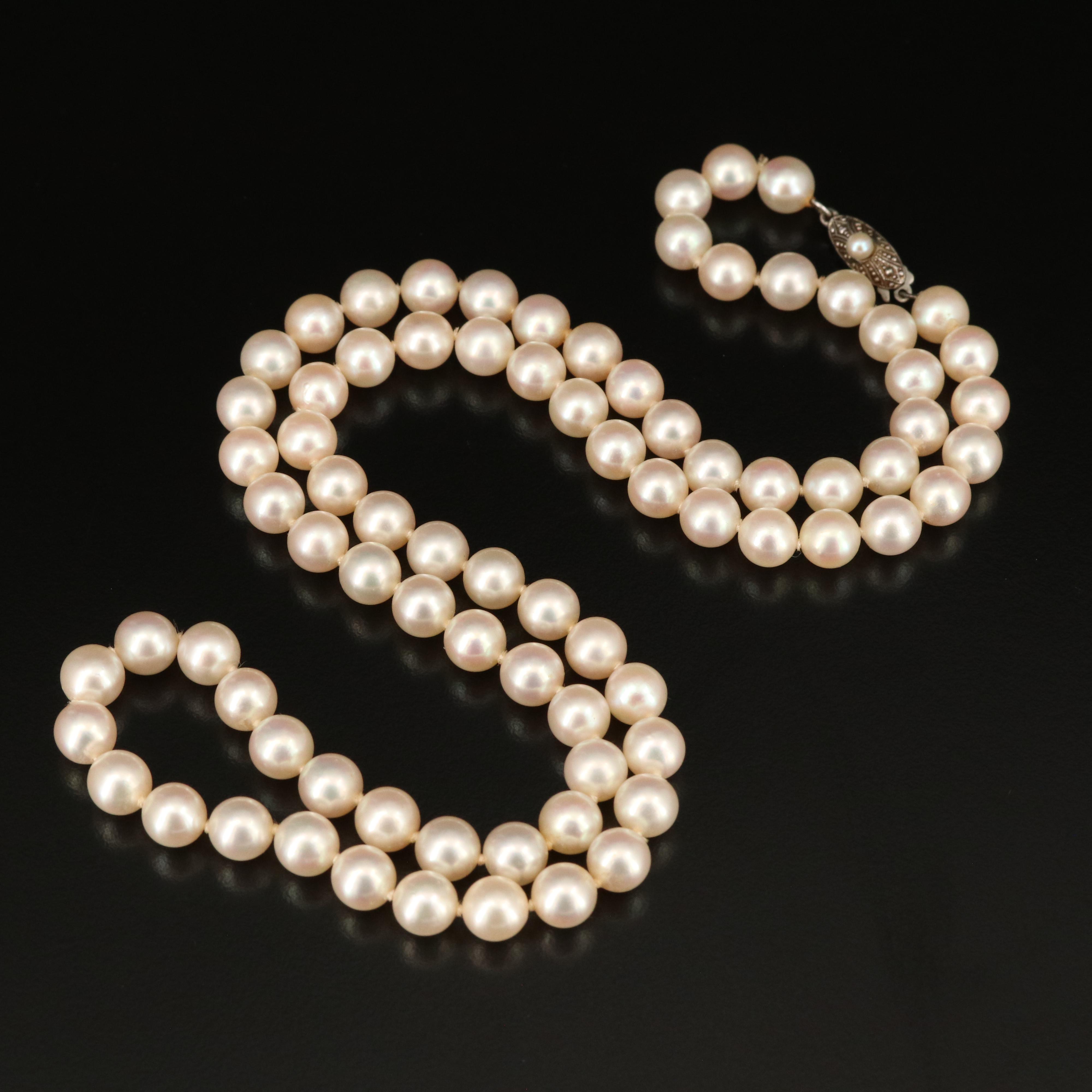 Vintage Mikimoto Pearl Necklace with Sterling Clasp