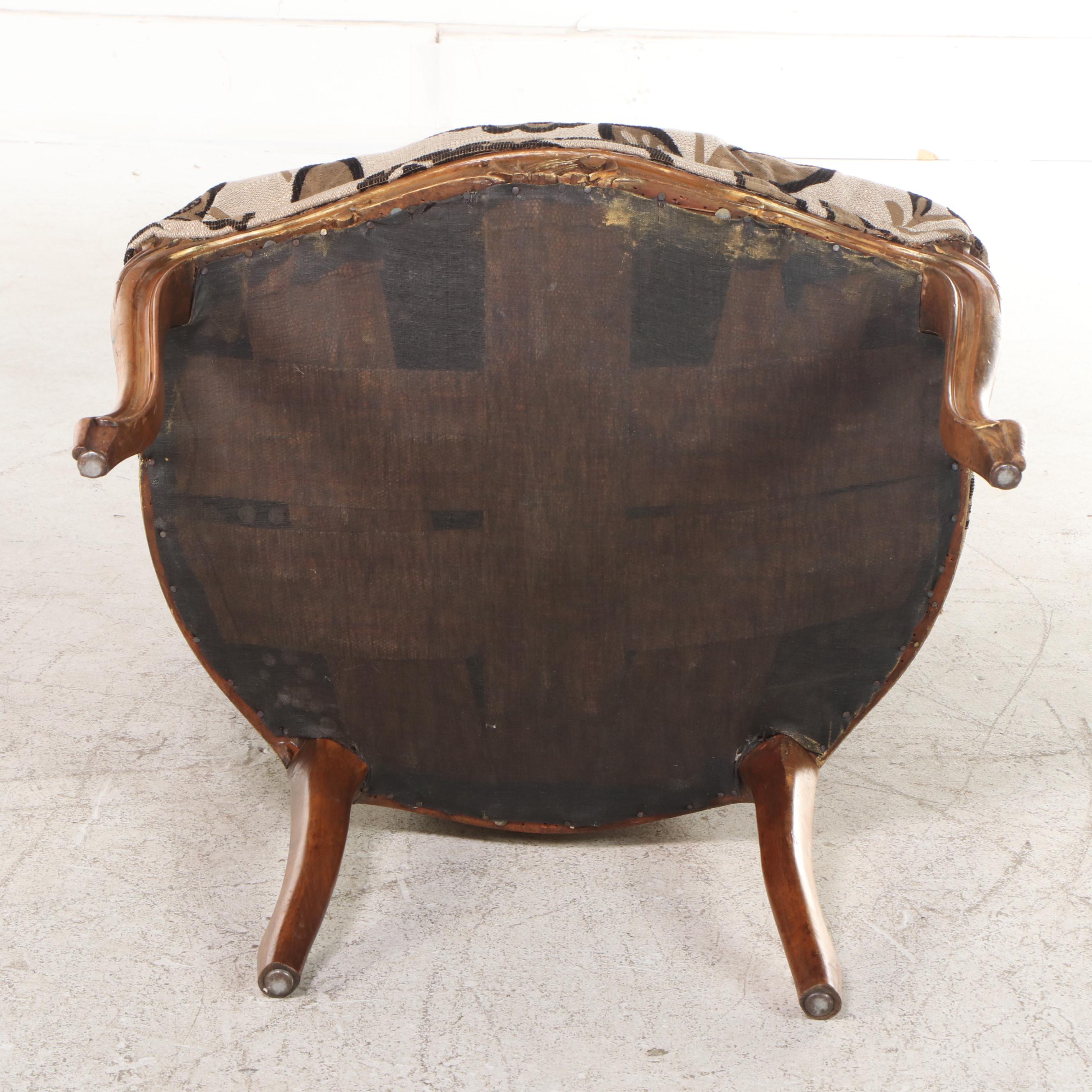 Louis XV Style Walnut, Parcel-Gilt, and Custom-Upholstered Fauteuil