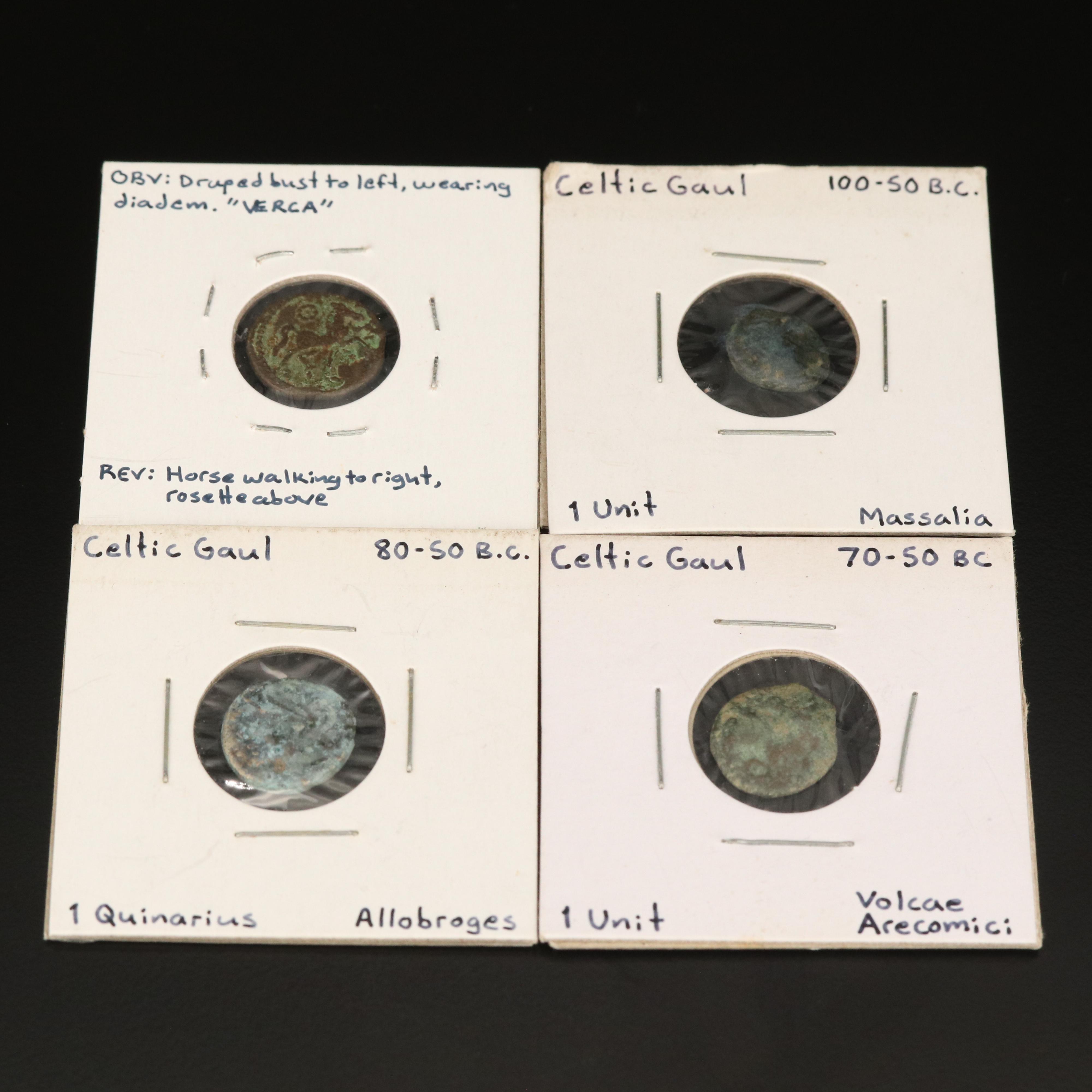 Four Ancient Celtic Gaul Coins, ca. 50 BC