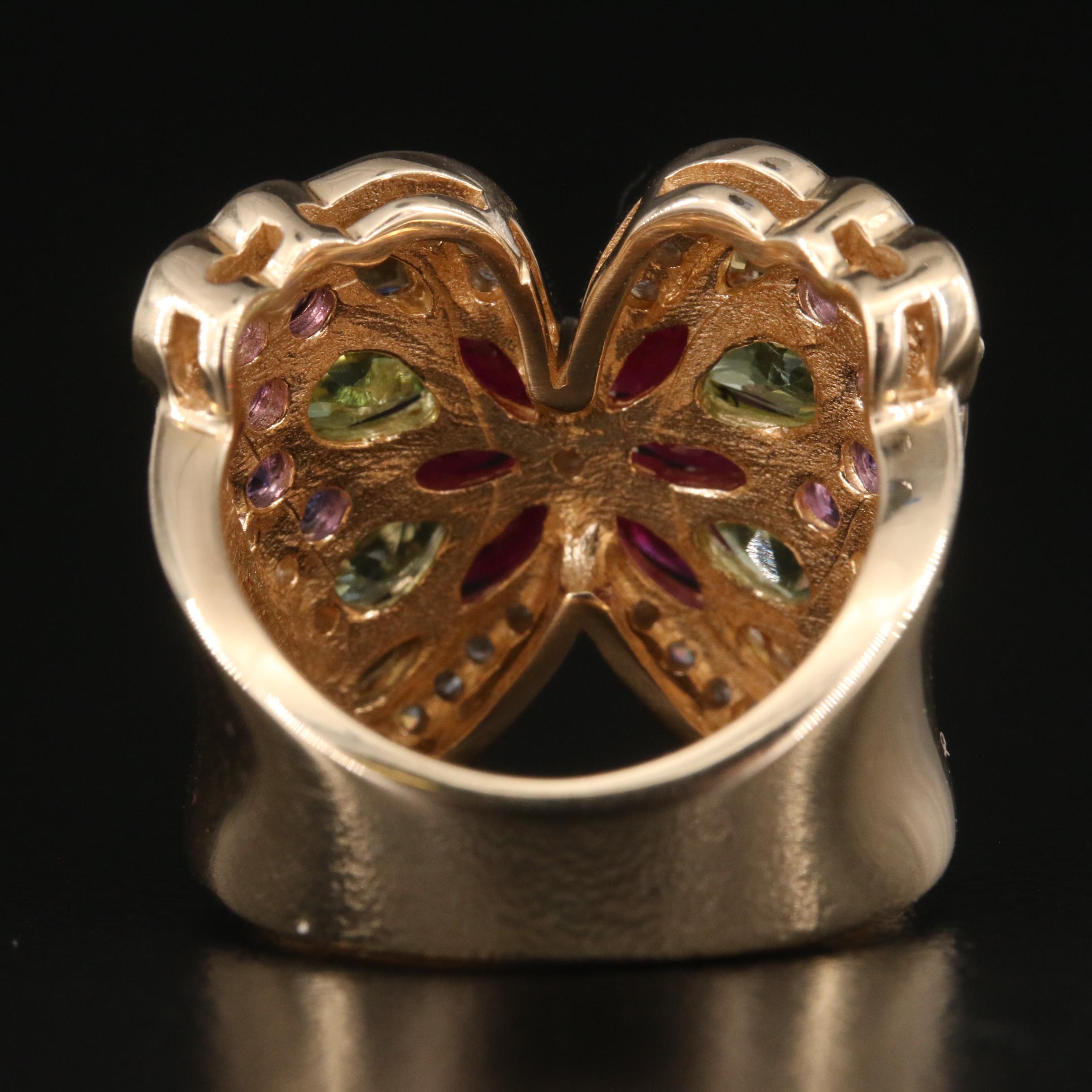14K Diamond, Ruby and Gemstone Butterfly Ring