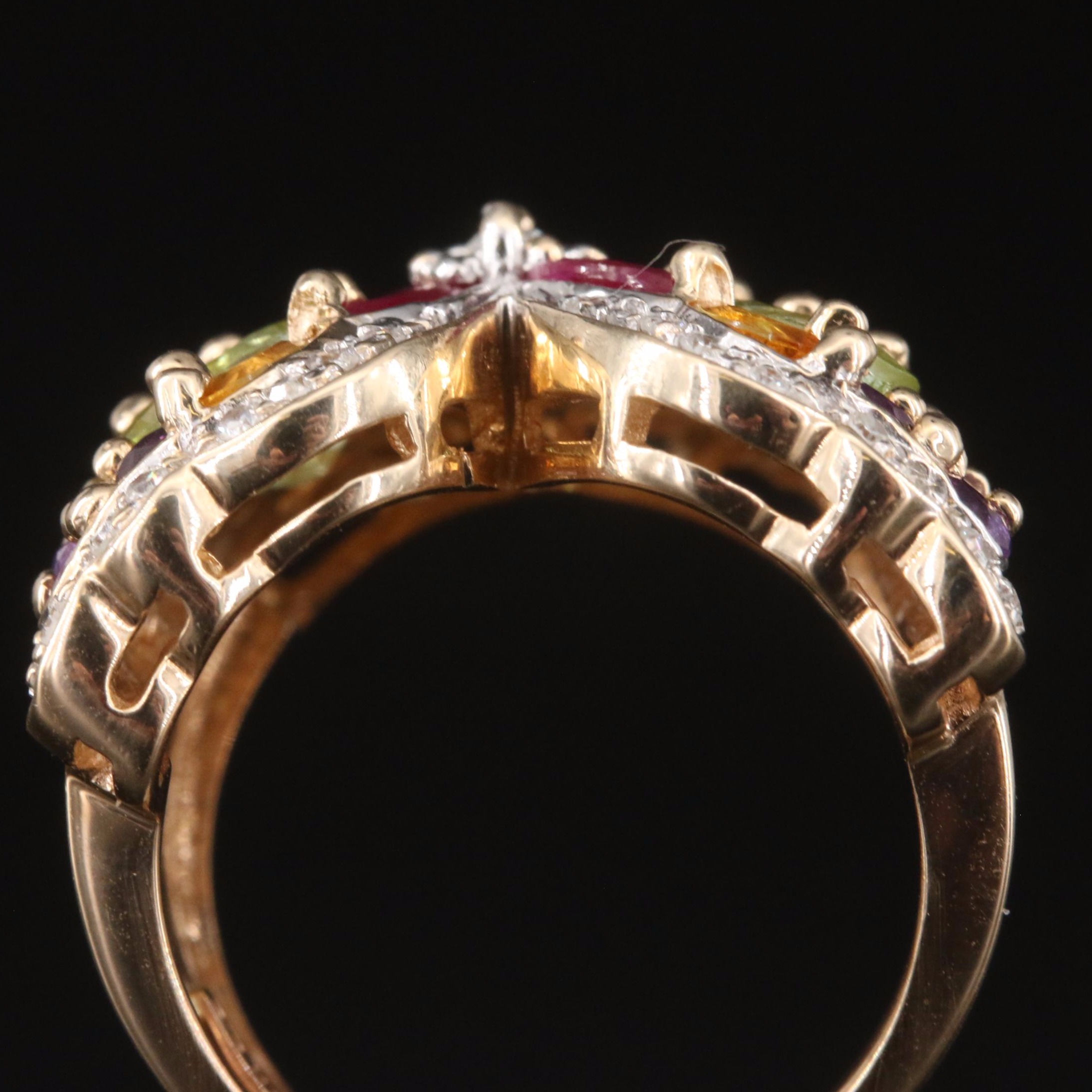 14K Diamond, Ruby and Gemstone Butterfly Ring