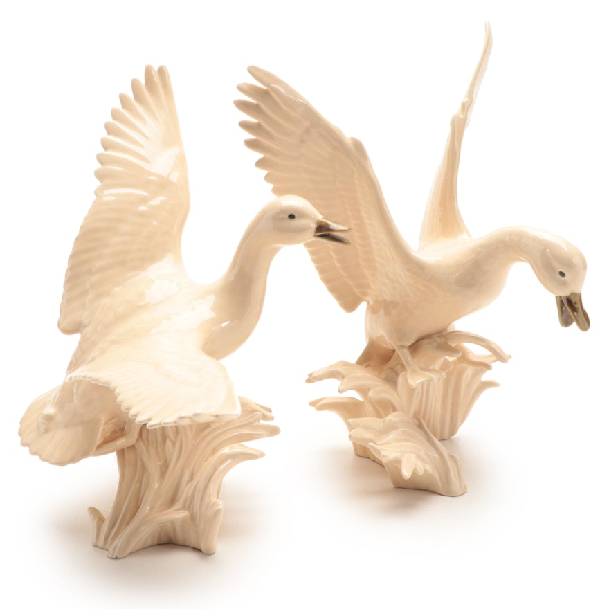 Glazed Ceramic Flying Geese Figurines, Mid to Late 20th Century