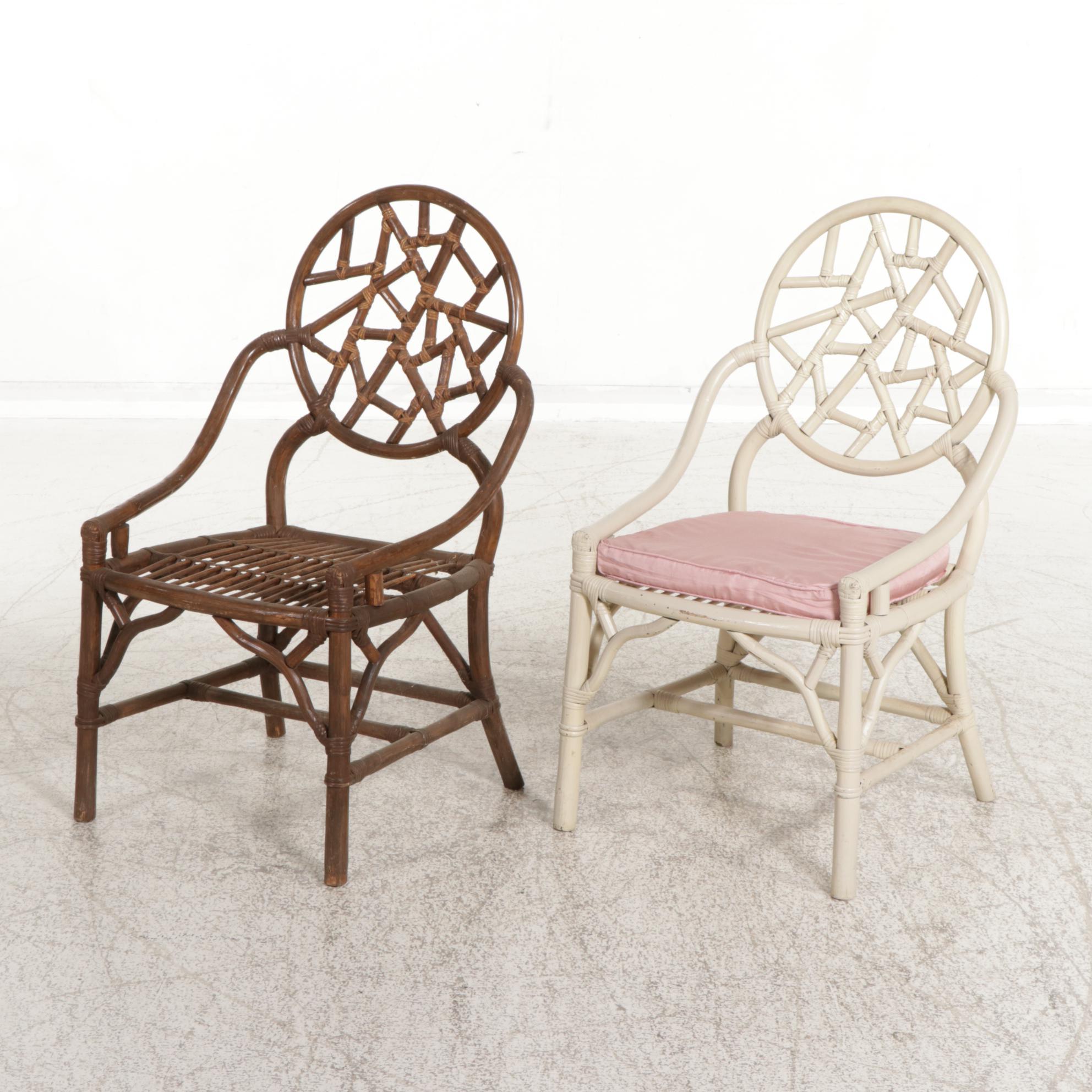 Four "Cracked Ice" Rattan Chairs with Cane Bindings, Late 20th to 21st Century