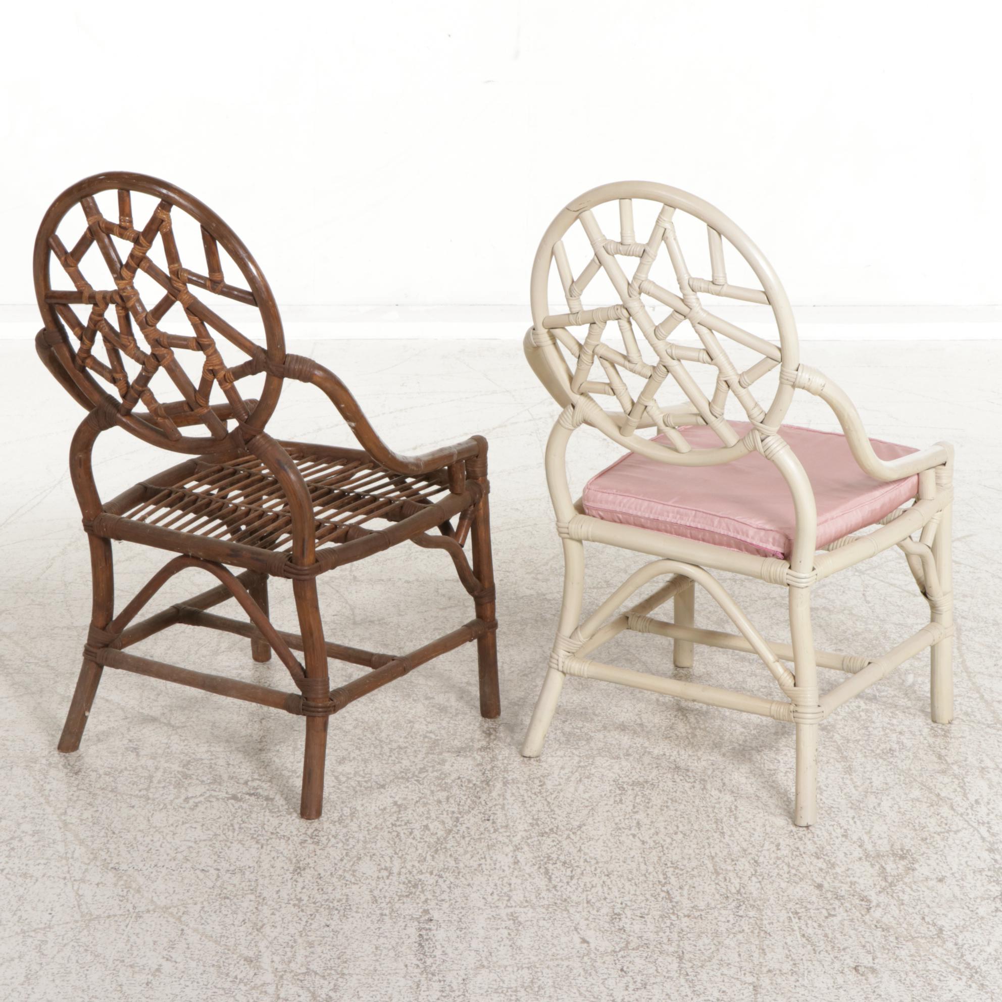 Four "Cracked Ice" Rattan Chairs with Cane Bindings, Late 20th to 21st Century