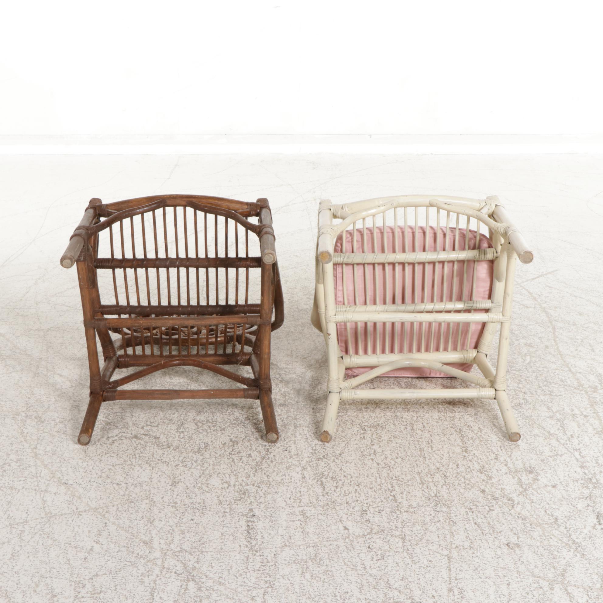 Four "Cracked Ice" Rattan Chairs with Cane Bindings, Late 20th to 21st Century
