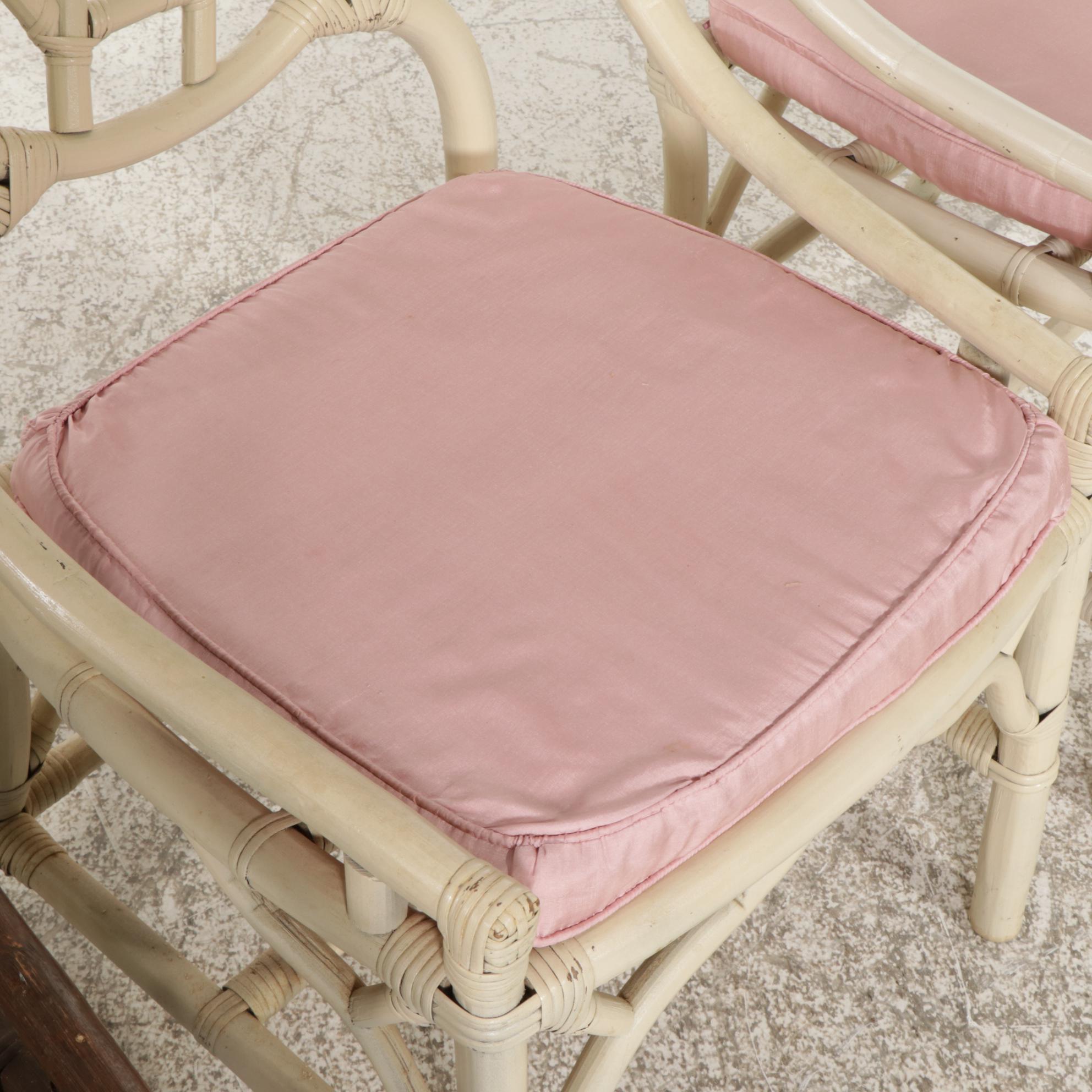 Four "Cracked Ice" Rattan Chairs with Cane Bindings, Late 20th to 21st Century