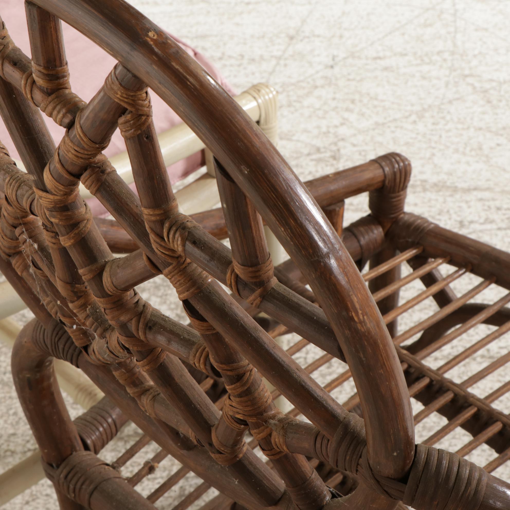 Four "Cracked Ice" Rattan Chairs with Cane Bindings, Late 20th to 21st Century